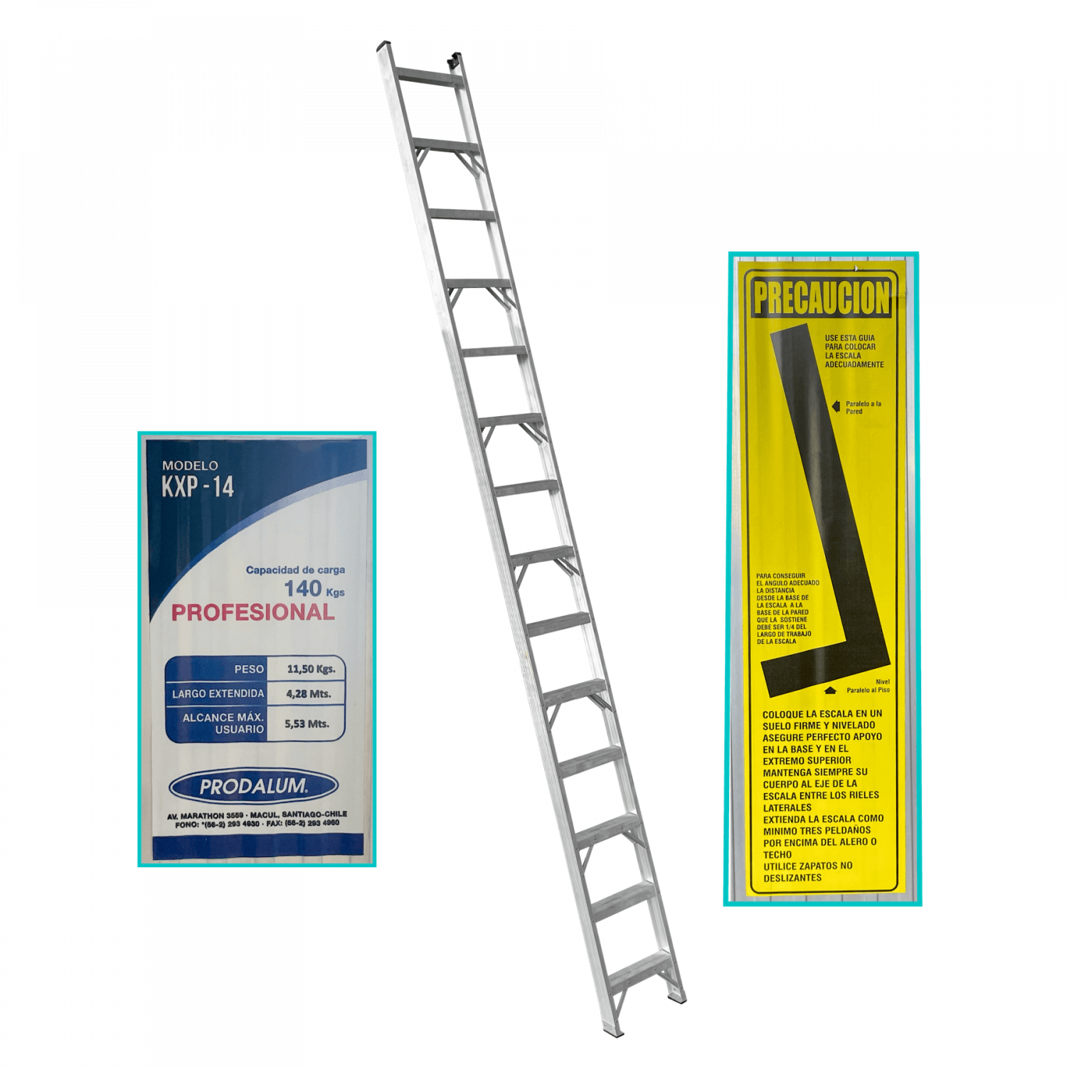 4,2mt 140kg Recta Aluminio 14-Peldano Escalera 4.28mt Escala 3