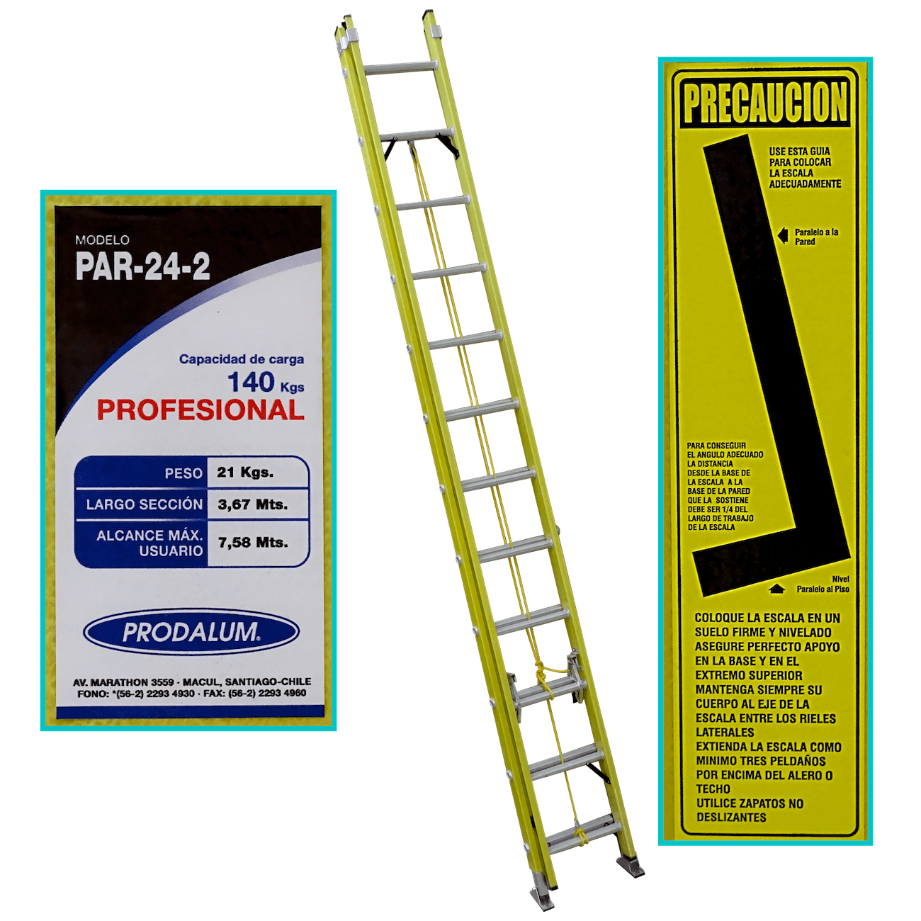 3,6-7,5mt 140kg Telescopica Fibra de Vidrio 24-Peldano Escalera 4