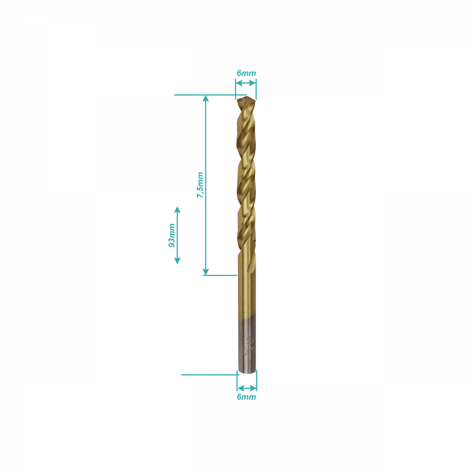 6mm x 93mm Broca Metal de Titanio HSS 1