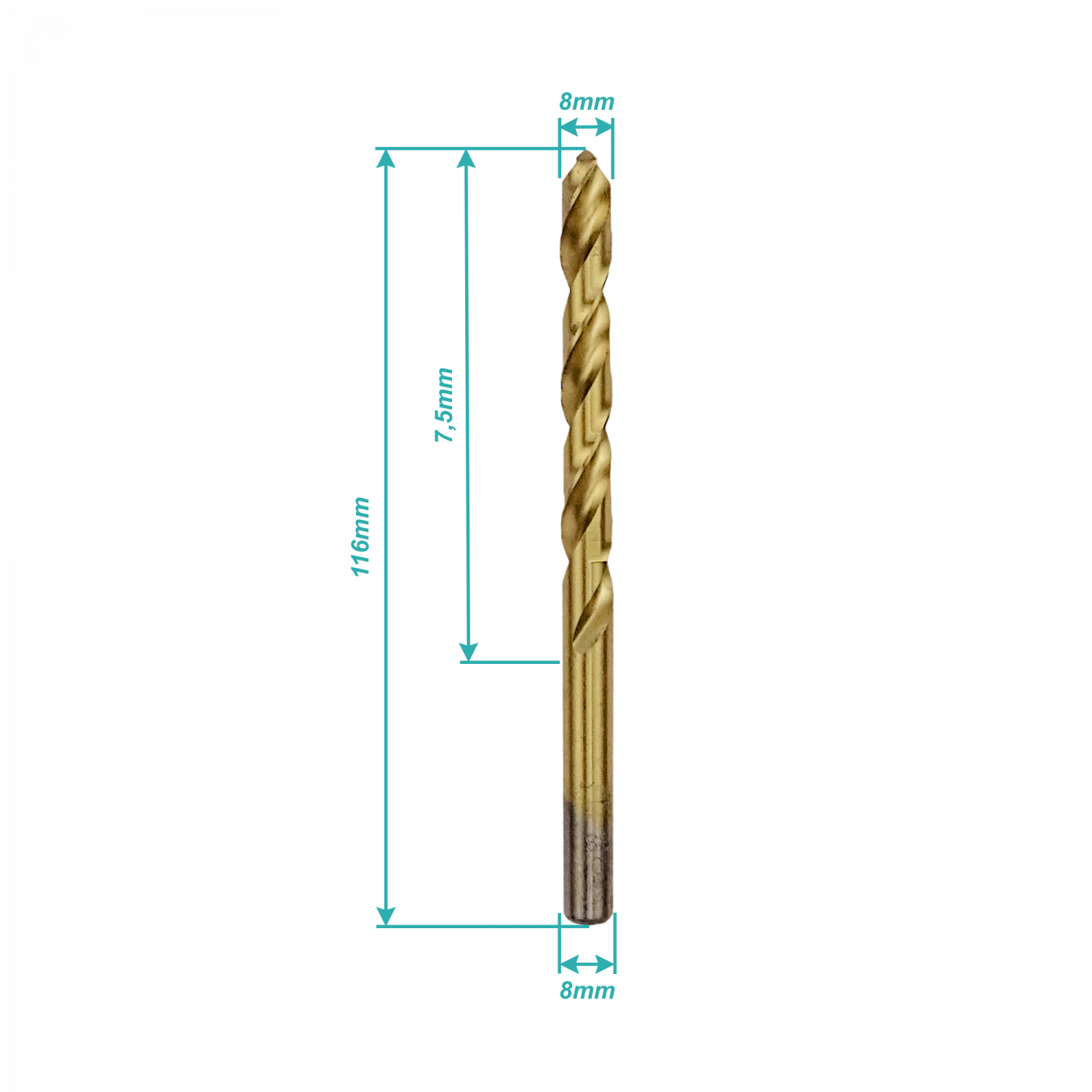 Broca Metal de Titanio HSS 8mm x 116mm 1