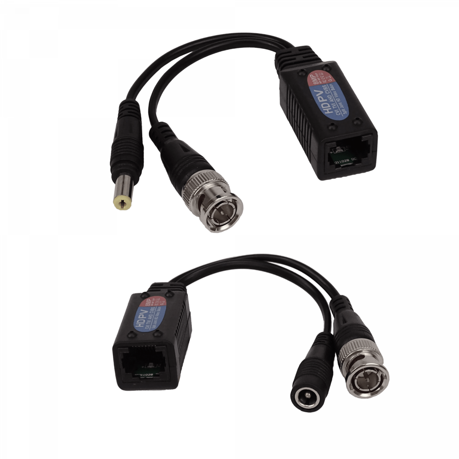 Video Balun RJ45-H BNC-M UTP Cat5e/Cat6 8MP HD Plug-M/H req/12-48Vdc 3