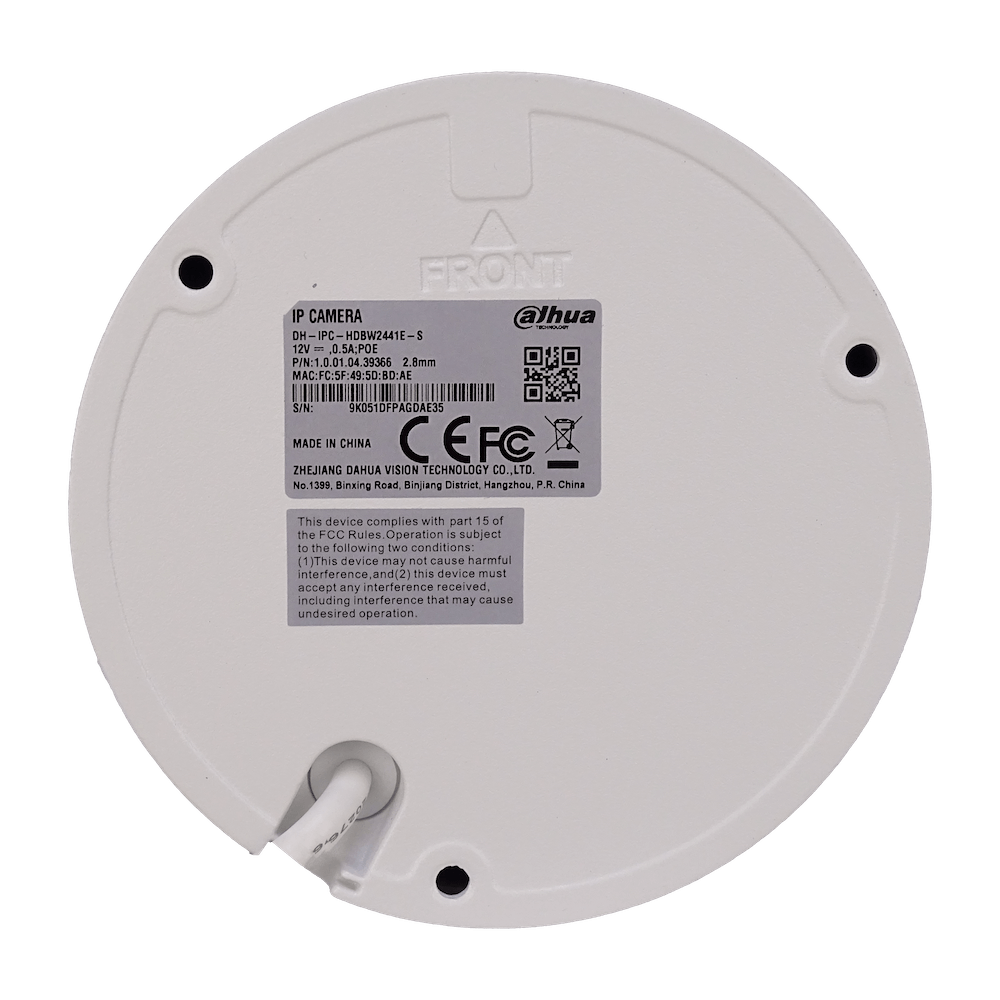 Cámara Domo Dahua 4MP Fijo 2.8mm PoE IR30m IP67 IK10 WizSense 1