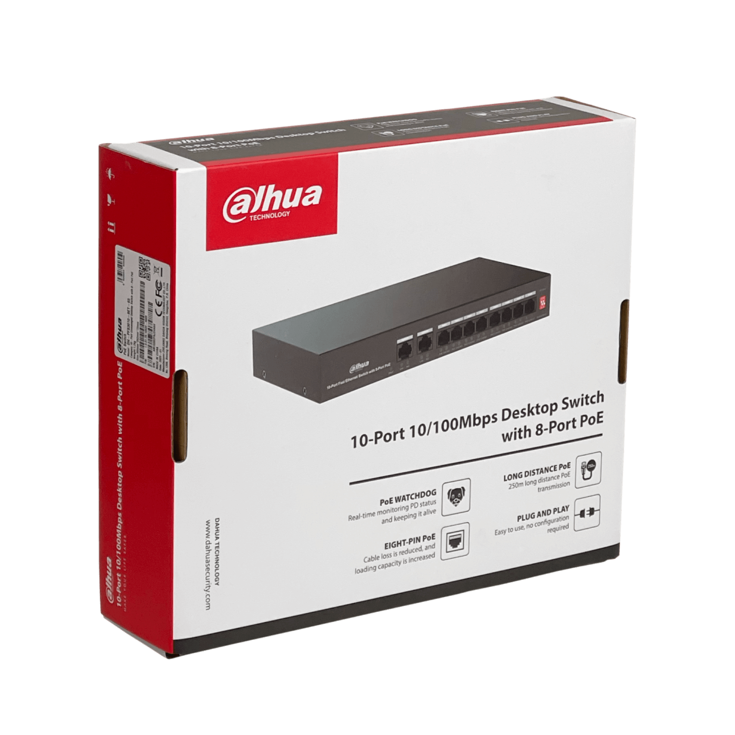 Switch 8 PoE+af/at/bt + 2 Gigabit No Administrable 96W Riel DIN, Dahua PFS3010-8ET-96 5