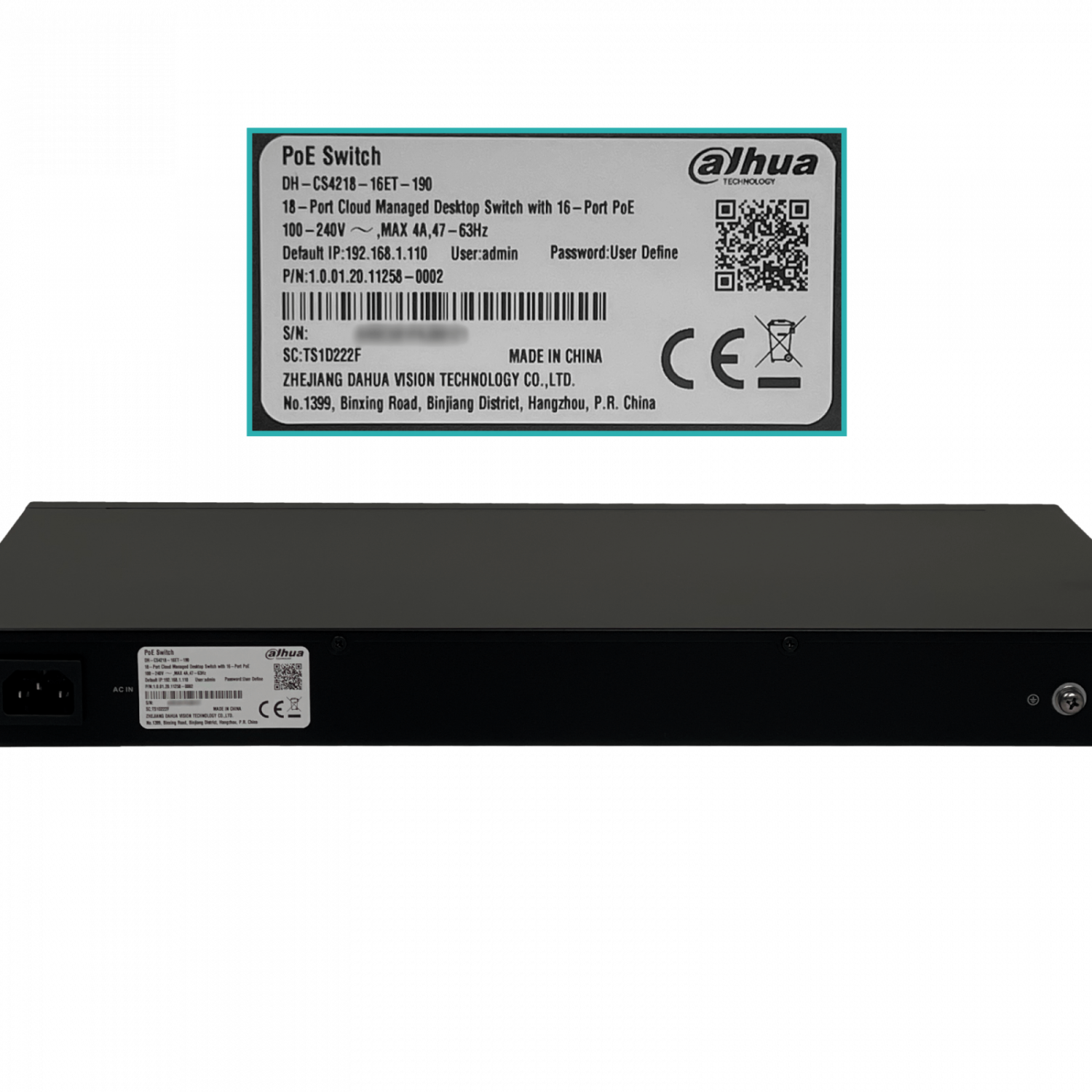 Switch Dahua DH-CS4218-16ET-190 16 Puertos PoE+ 100Mbps + 2 Combo Gigabit + 2 SFP, 190W - Rackeable 1