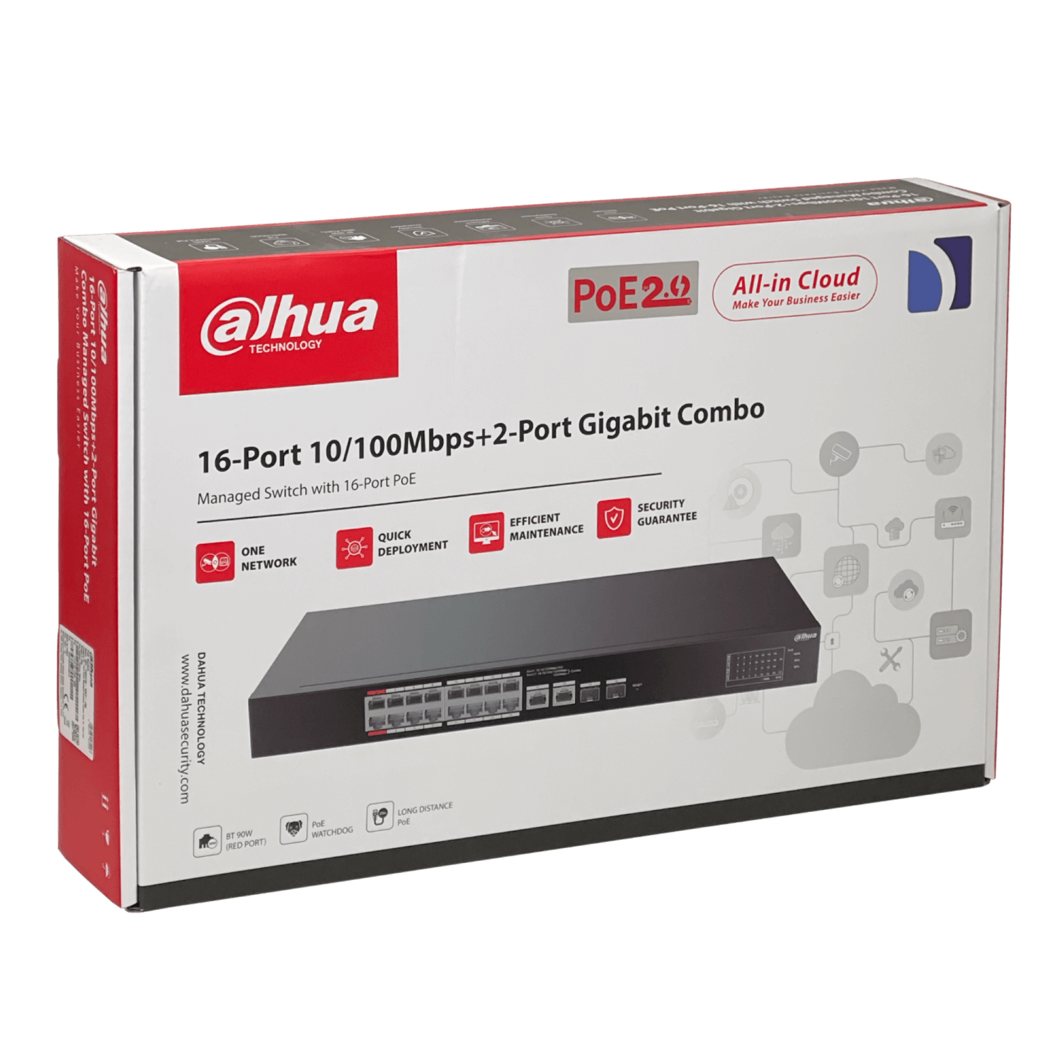 Switch Dahua DH-CS4218-16ET-190 16 Puertos PoE+ 100Mbps + 2 Combo Gigabit + 2 SFP, 190W - Rackeable 3