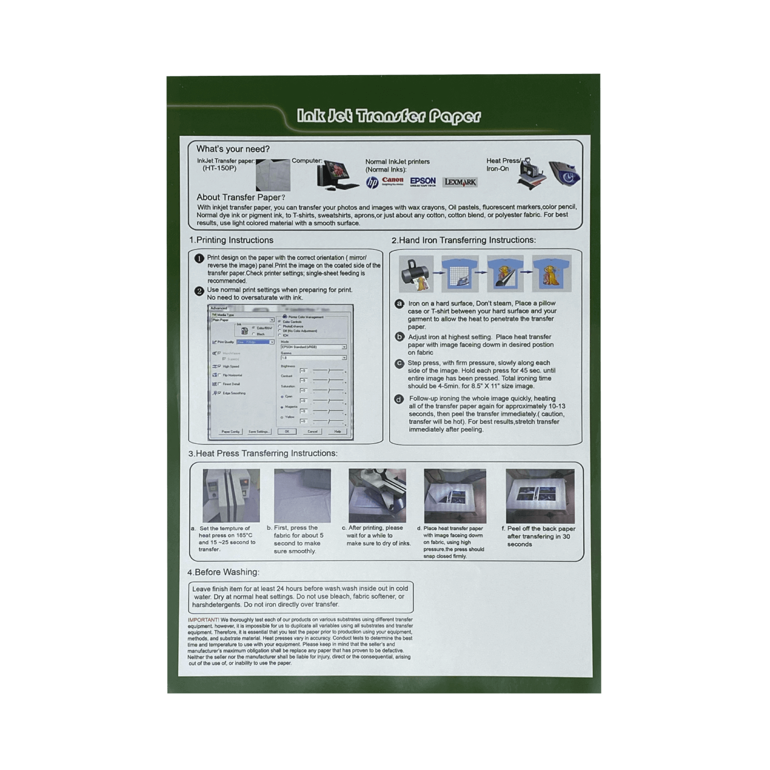 Papel Inkjet A4 210x297mm 100 Hojas para Estampado Textil 3