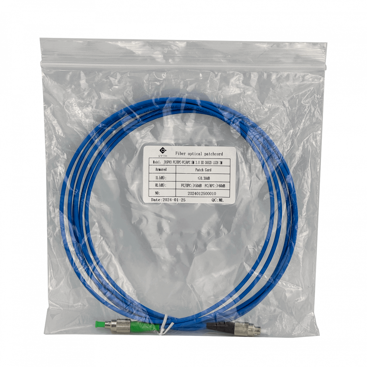 LSZH Blindado 3mt FC/UPC-FC/APC SM Simplex JumperFibra 3.0mm 9/125um 3