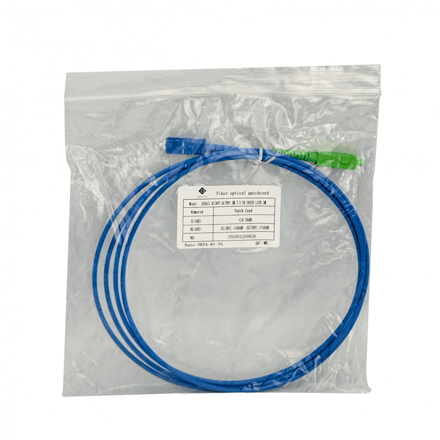 LSZH Blindado 2mt SC/APC-SC/UPC SM Simplex JumperFibra 3.0mm 9/125um 3