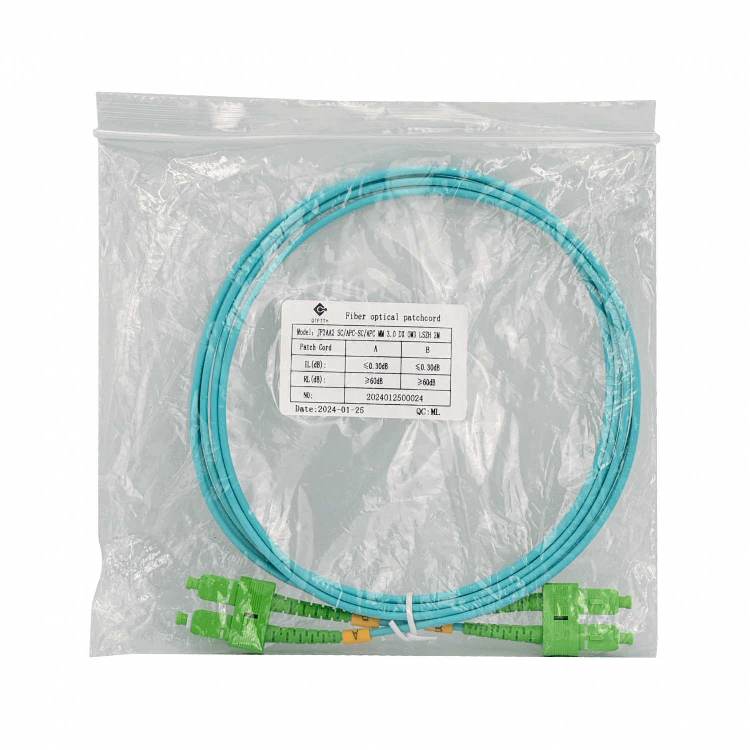 2mt SC/APC-SC/APC OM3 Multimodo MM Duplex Jumper Fibra LSZH 3