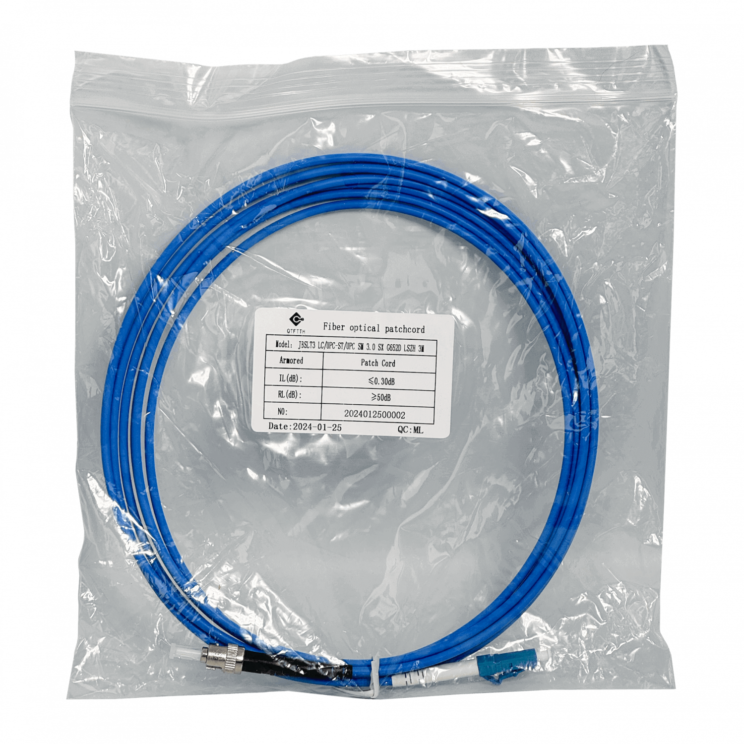 LSZH Blindado 3mt LC-ST Mono SM Simplex Jumper Cable Fibra 3.0mm 9/125 2
