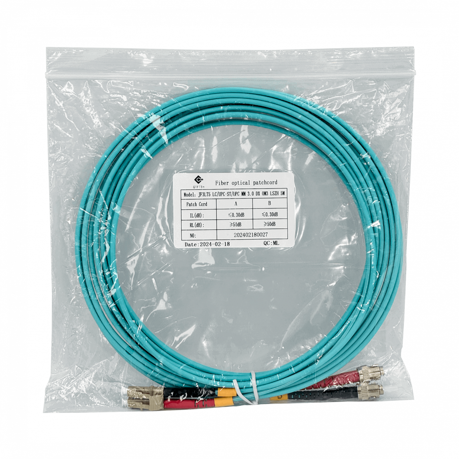5mt LC-ST OM3 Multimodo MM Duplex Jumper Fibra 3.0mm 50/125um 1
