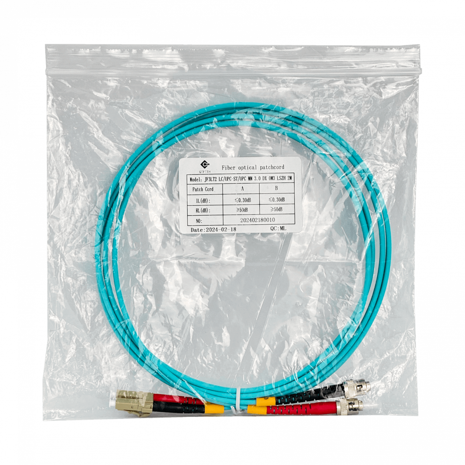 Cable Jumper de Fibra Óptica Multimodo OM3 LC-ST Duplex 2m 3.0mm LSZH - JF3LT2 2