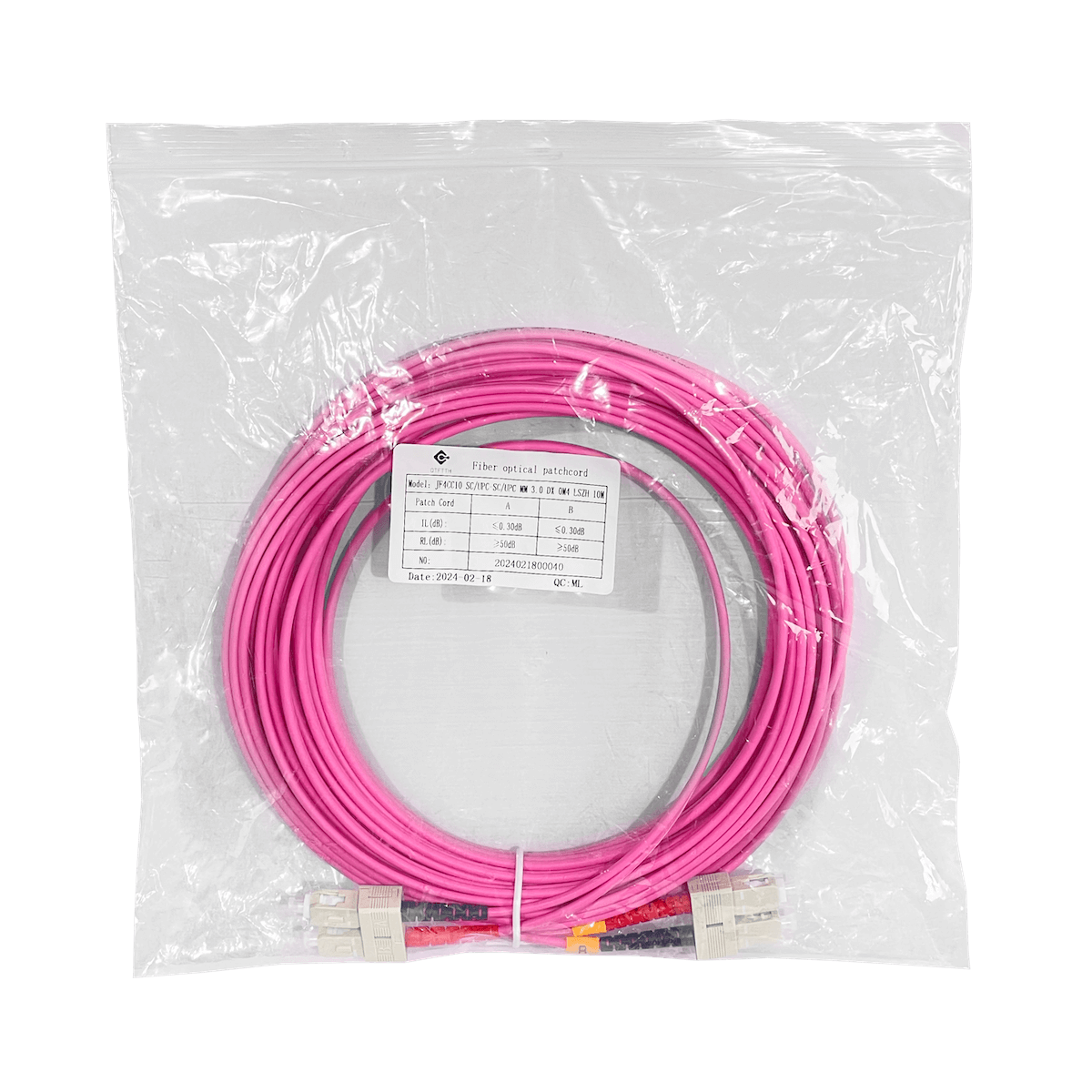 Cable Jumper de Fibra Óptica Multimodo OM4 SC-SC Duplex 10m 3.0mm LSZH - JF4CC10 3