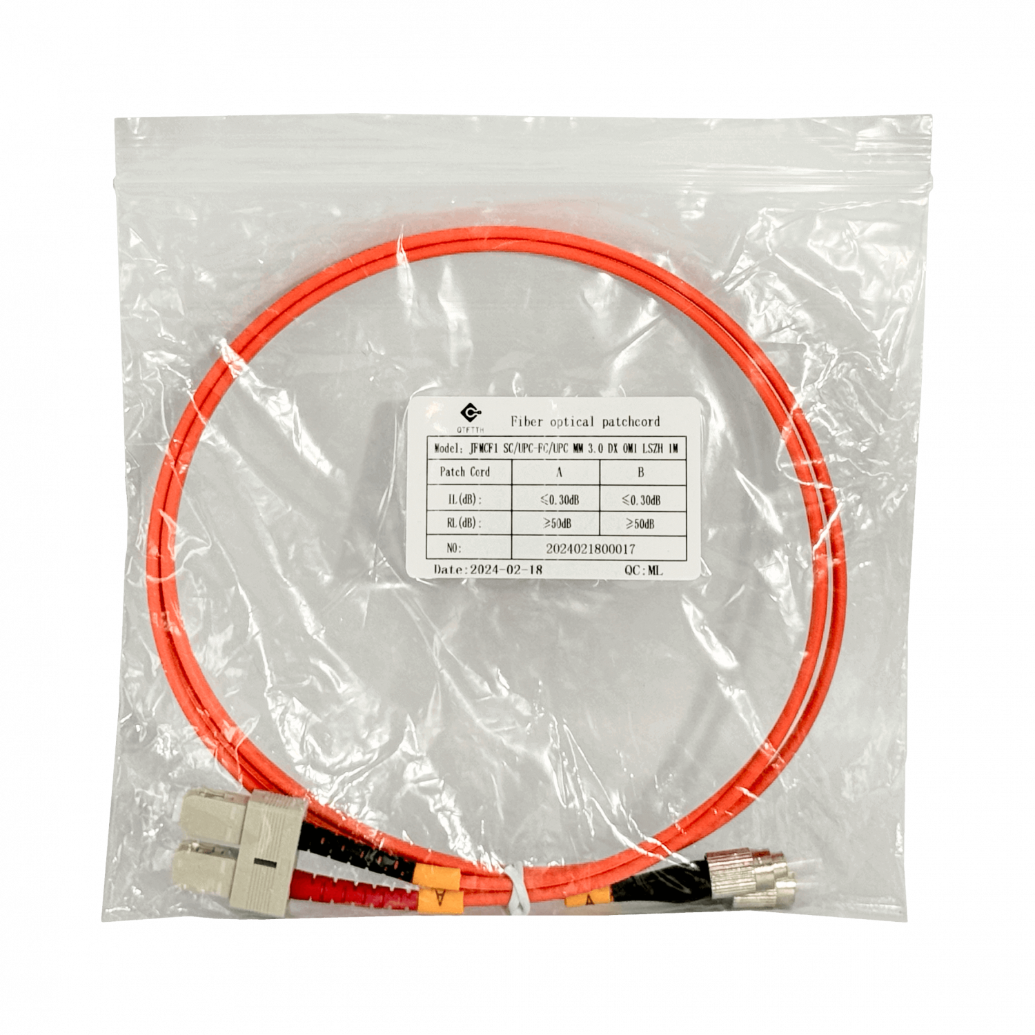 1mt SC-FC OM1 MultiModo MM Duplex Jumper Fibra 62.5/125um LSZH 3