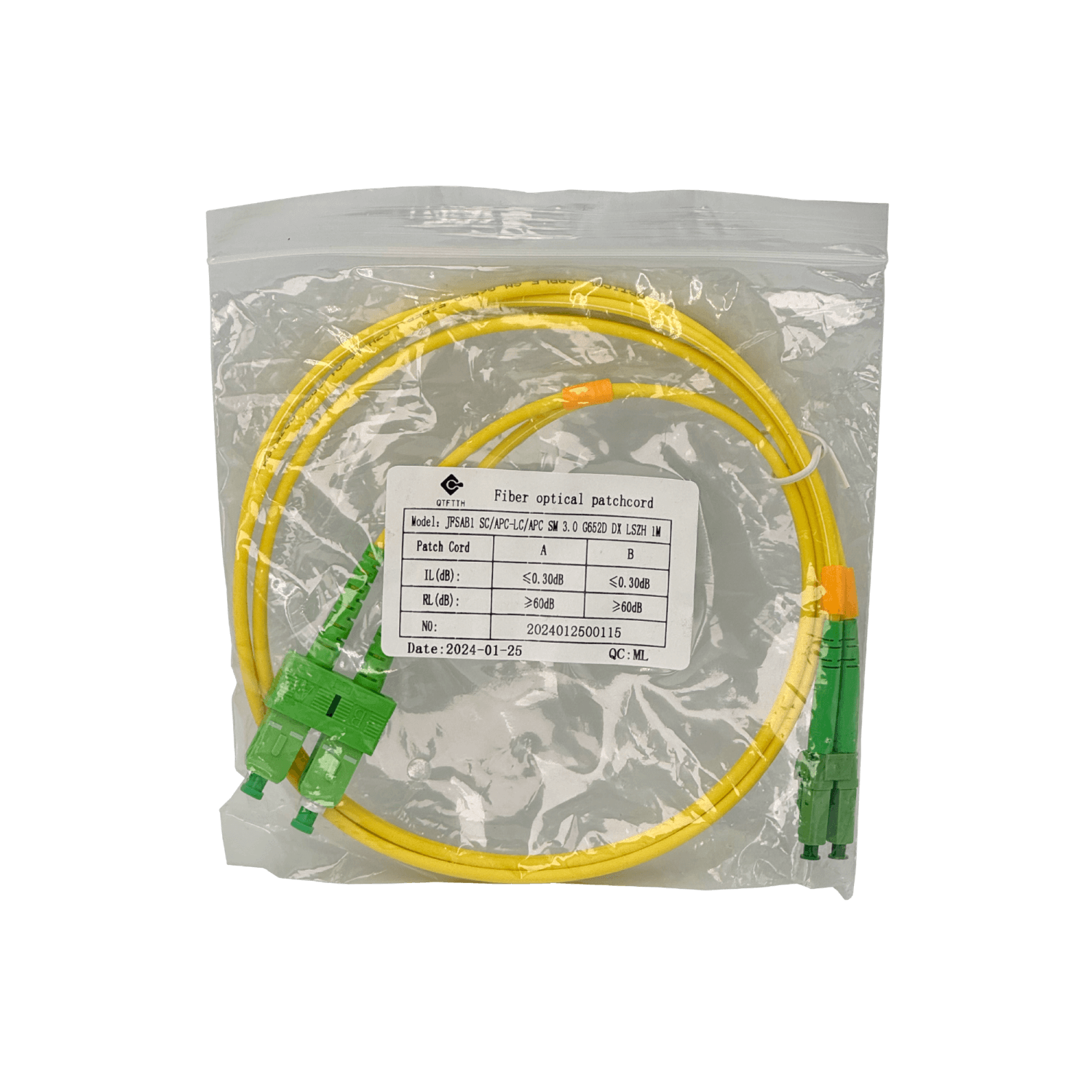 1mt SC/APC-LC/APC MonoModo SM Duplex Jumper Cable Fibra 9/125um 3mm 1