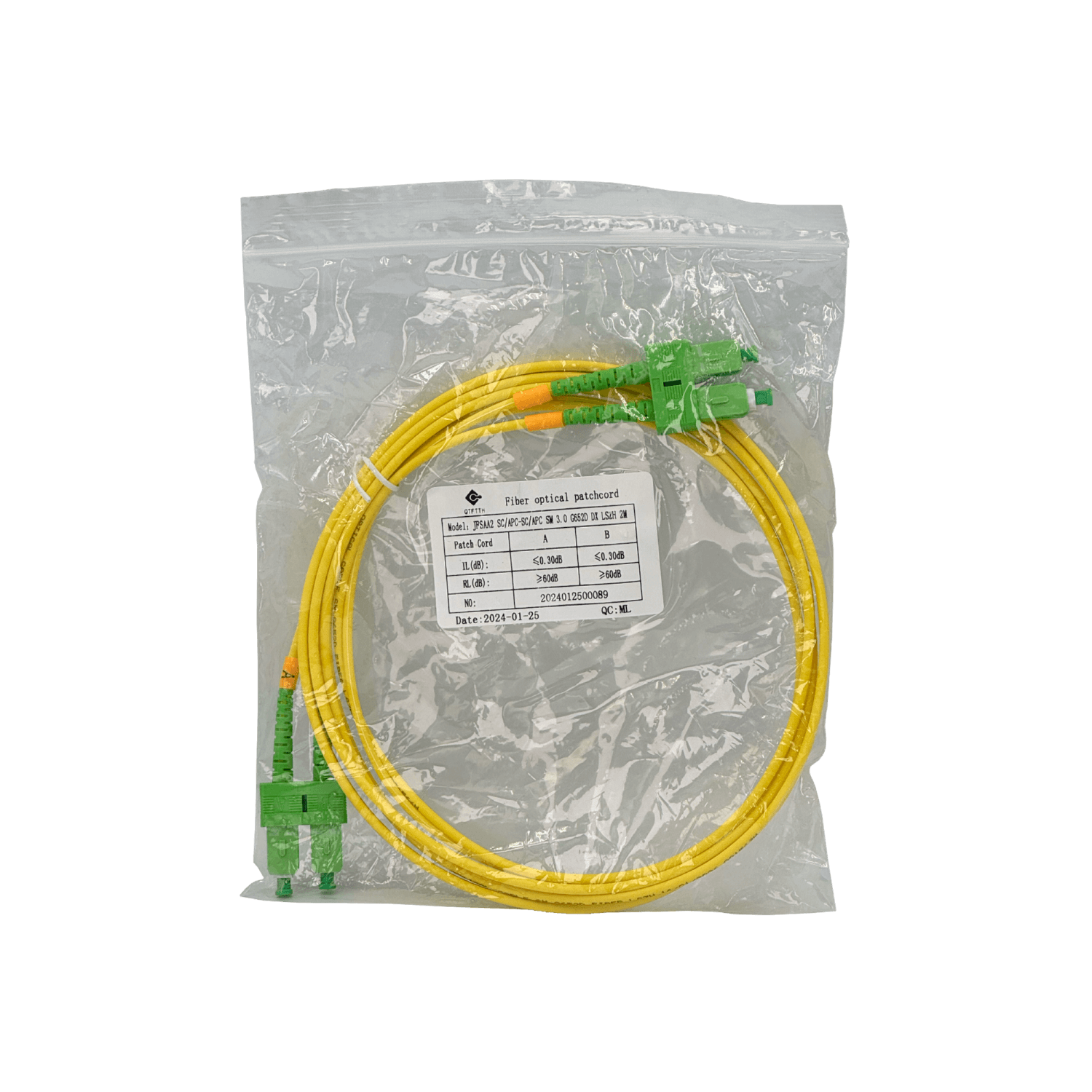 2mt SC/APC-SC/APC MonoModo SM Duplex Jumper Cable Fibra 9/125um LSZH 1