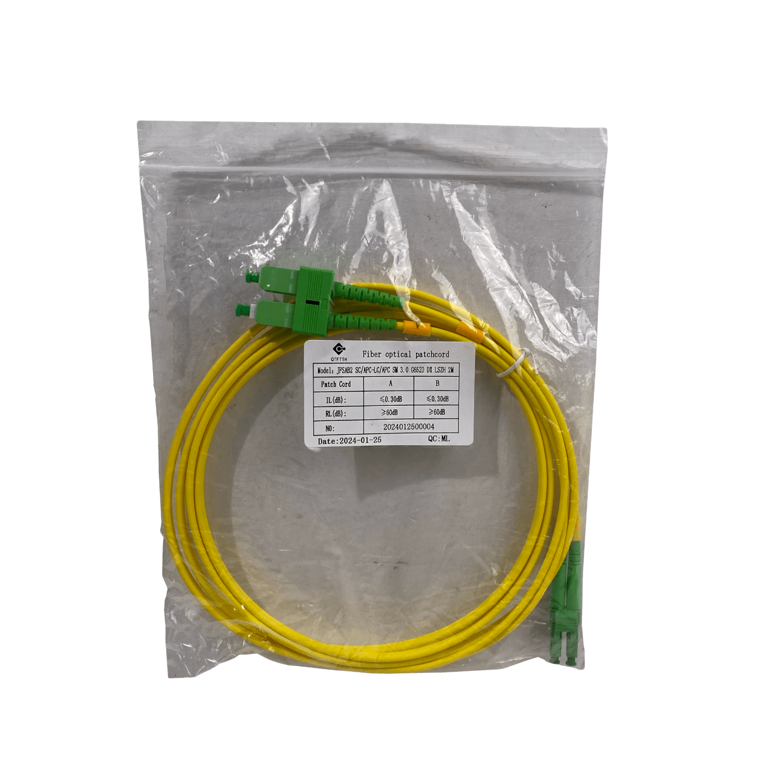 2mt SC/APC-LC/APC MonoModo SM Duplex Jumper Cable Fibra 9/125um 3mm 2
