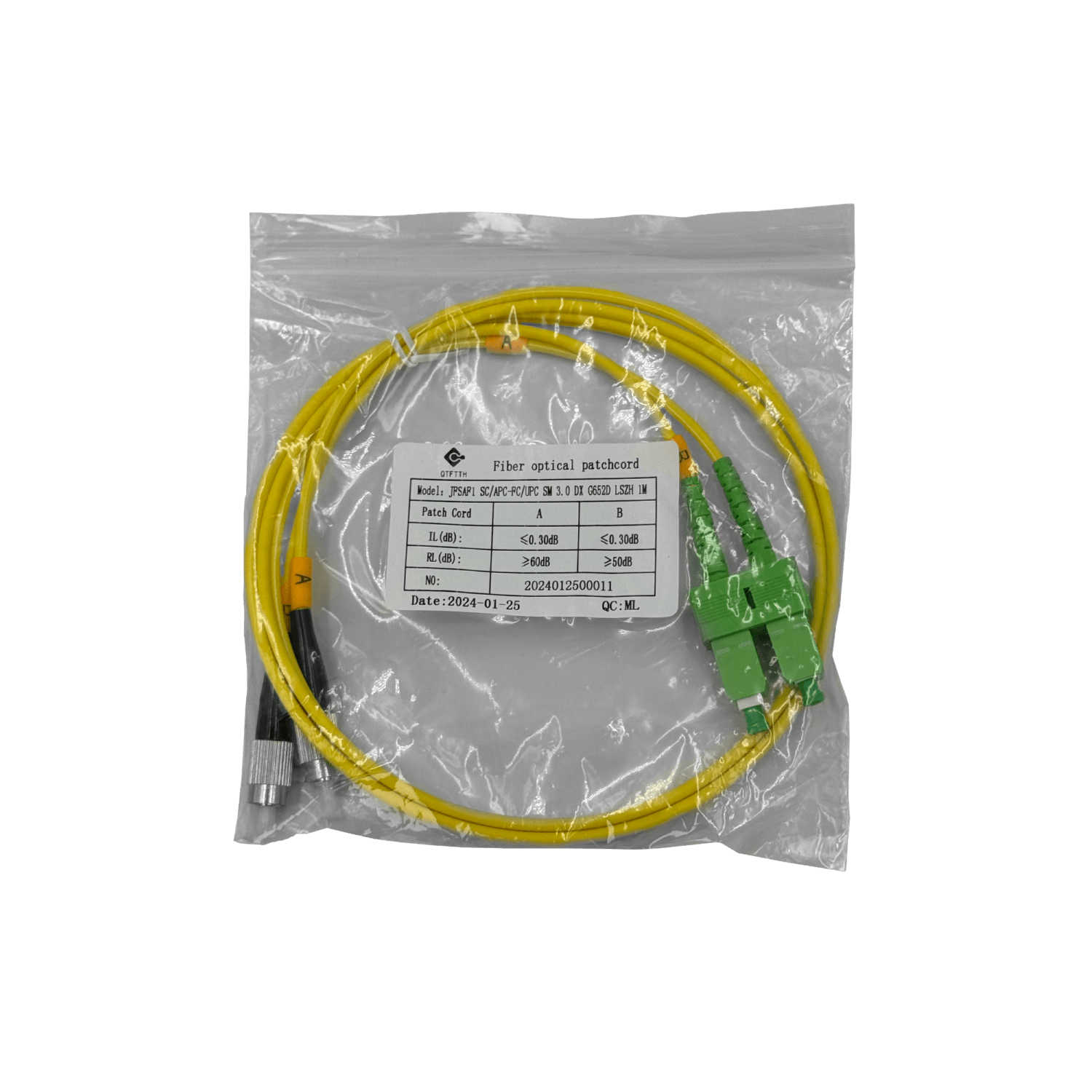 Cable fibra optica 1m SC/APC-FC/UPC Monomodo SM Duplex Jumper 9/125um 3mm JFSAF1 1