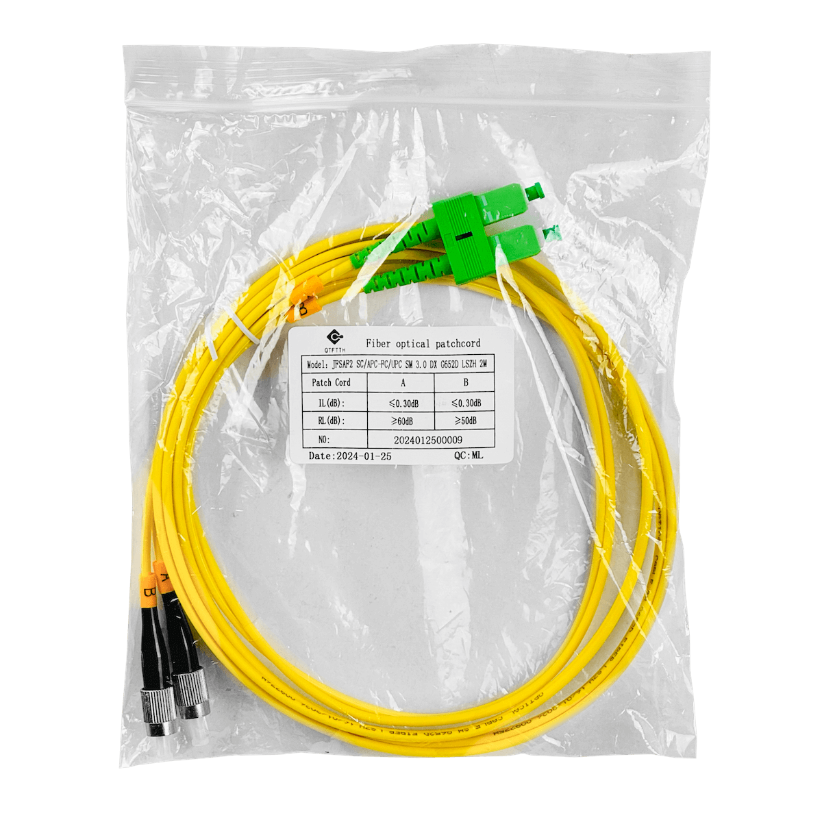 Cable Fibra Óptica FIBRA JFSAF2 2m SC/APC a FC/UPC Monomodo Duplex 9/125um 3mm 2