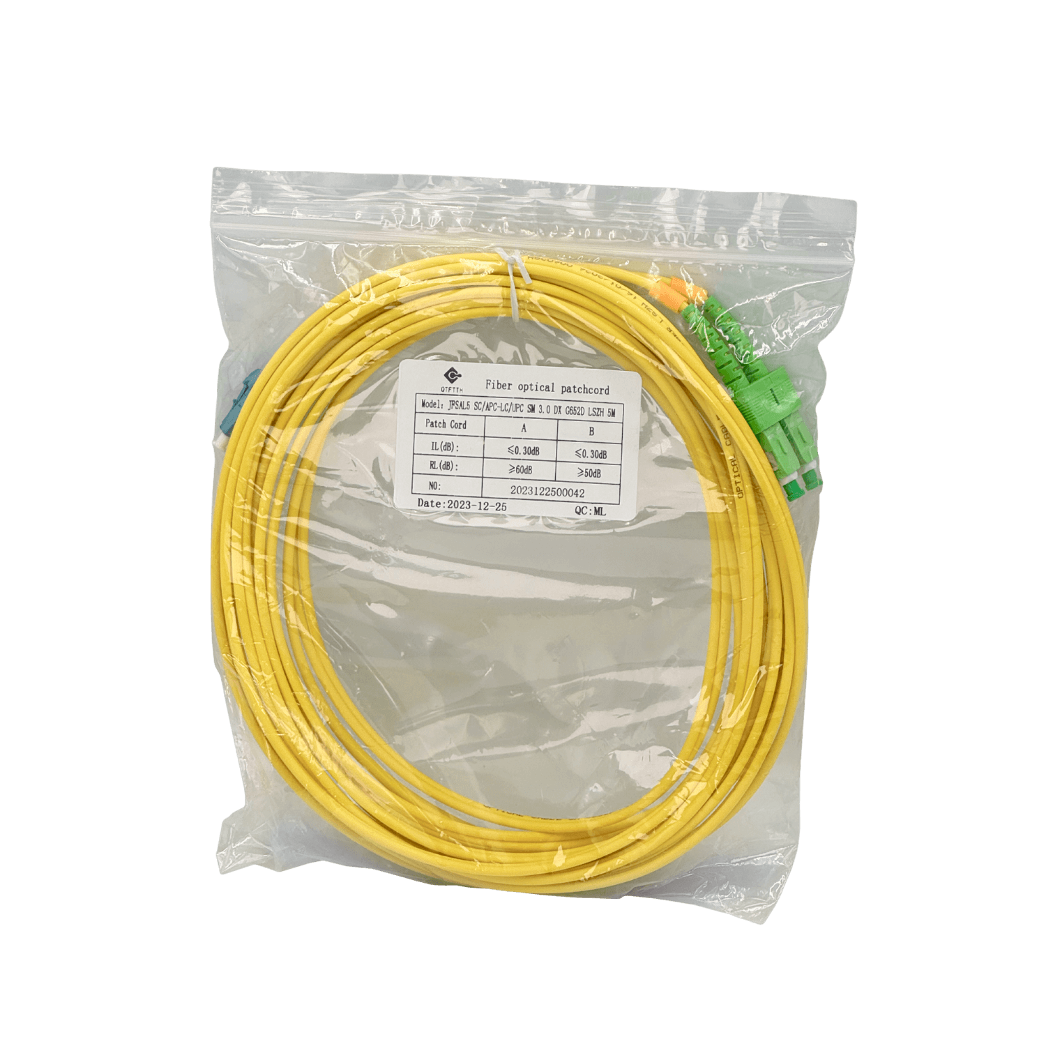 Jumper de Fibra Óptica SC/APC a LC/UPC Monomodo SM, Dúplex 9/125um, 5 metros 2