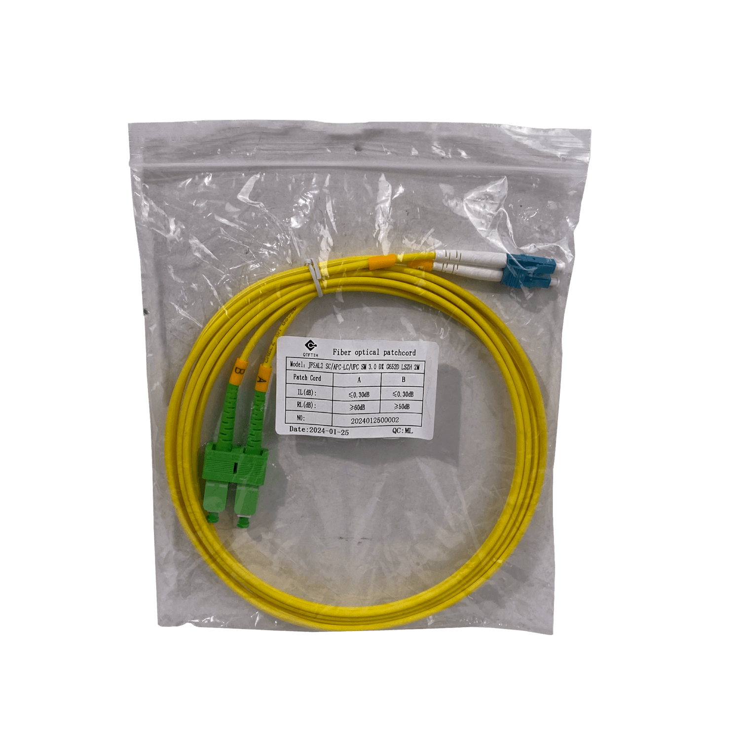 2mt SC/APC-LC/UPC MonoModo SM Duplex Jumper Cable Fibra 9/125um 3mm 1