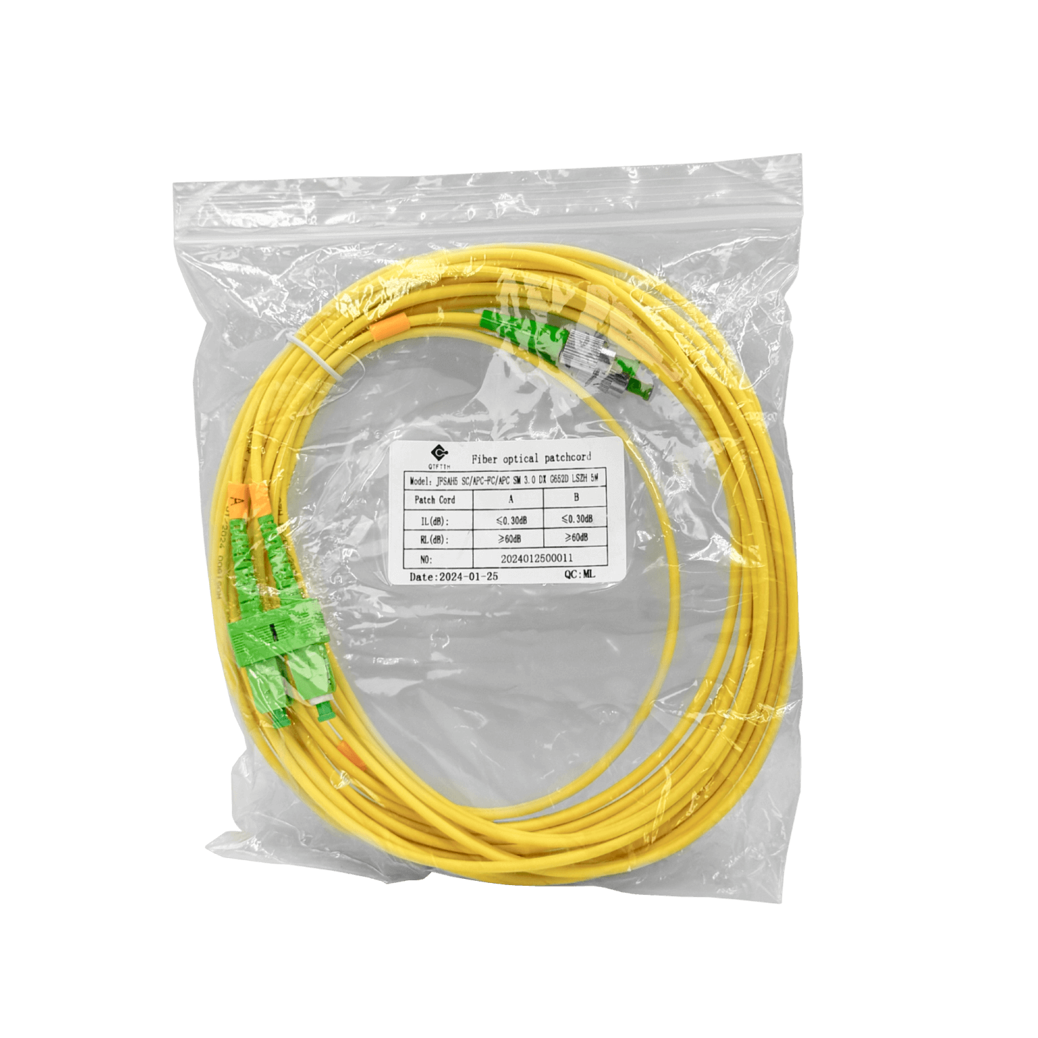 5mt SC/APC-FC/APC MonoModo SM Duplex Jumper Cable Fibra 9/125um 3mm 1