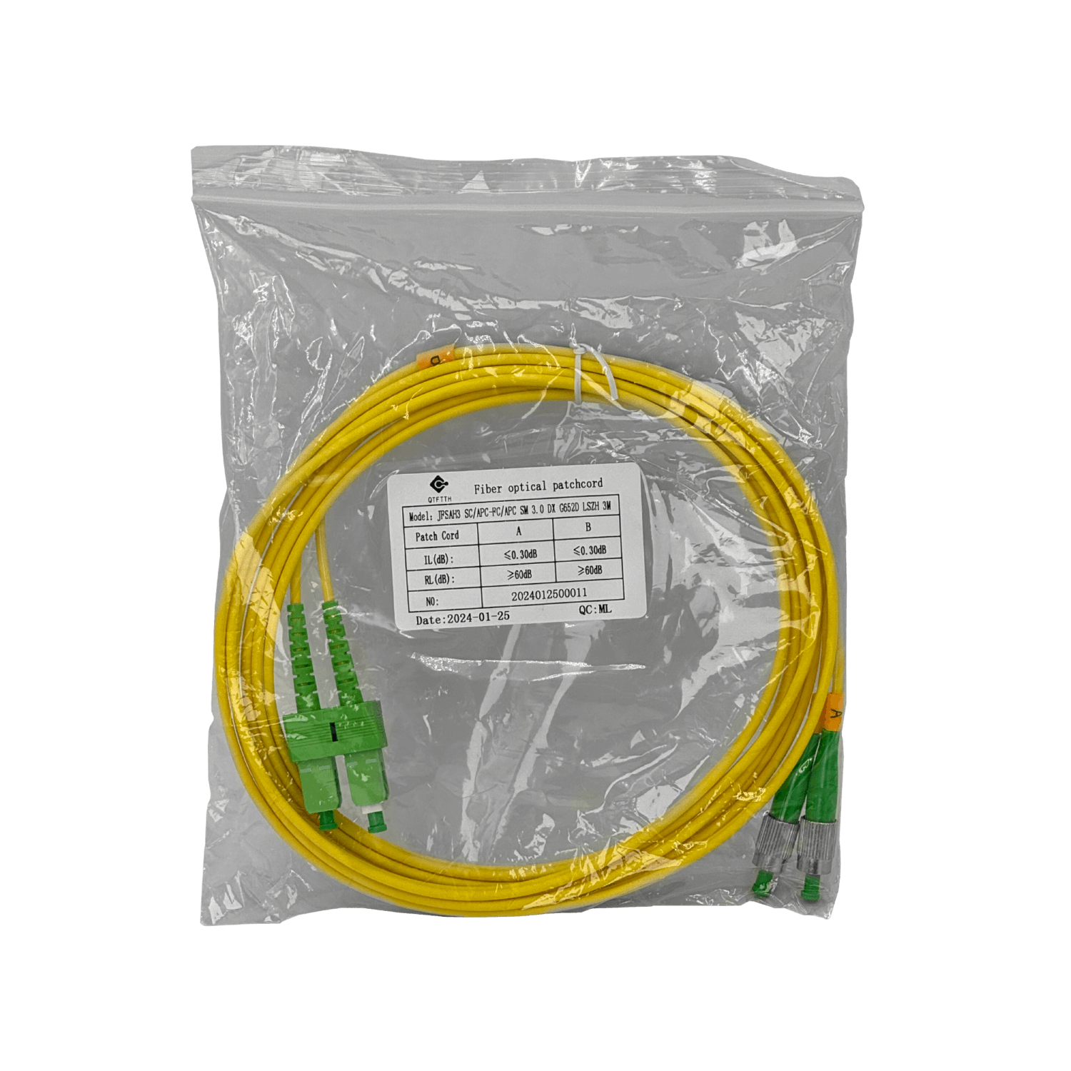 Cable fibra optica 3m SC/APC-FC/APC Monomodo SM Duplex Jumper 9/125um 3mm JFSAH3 2