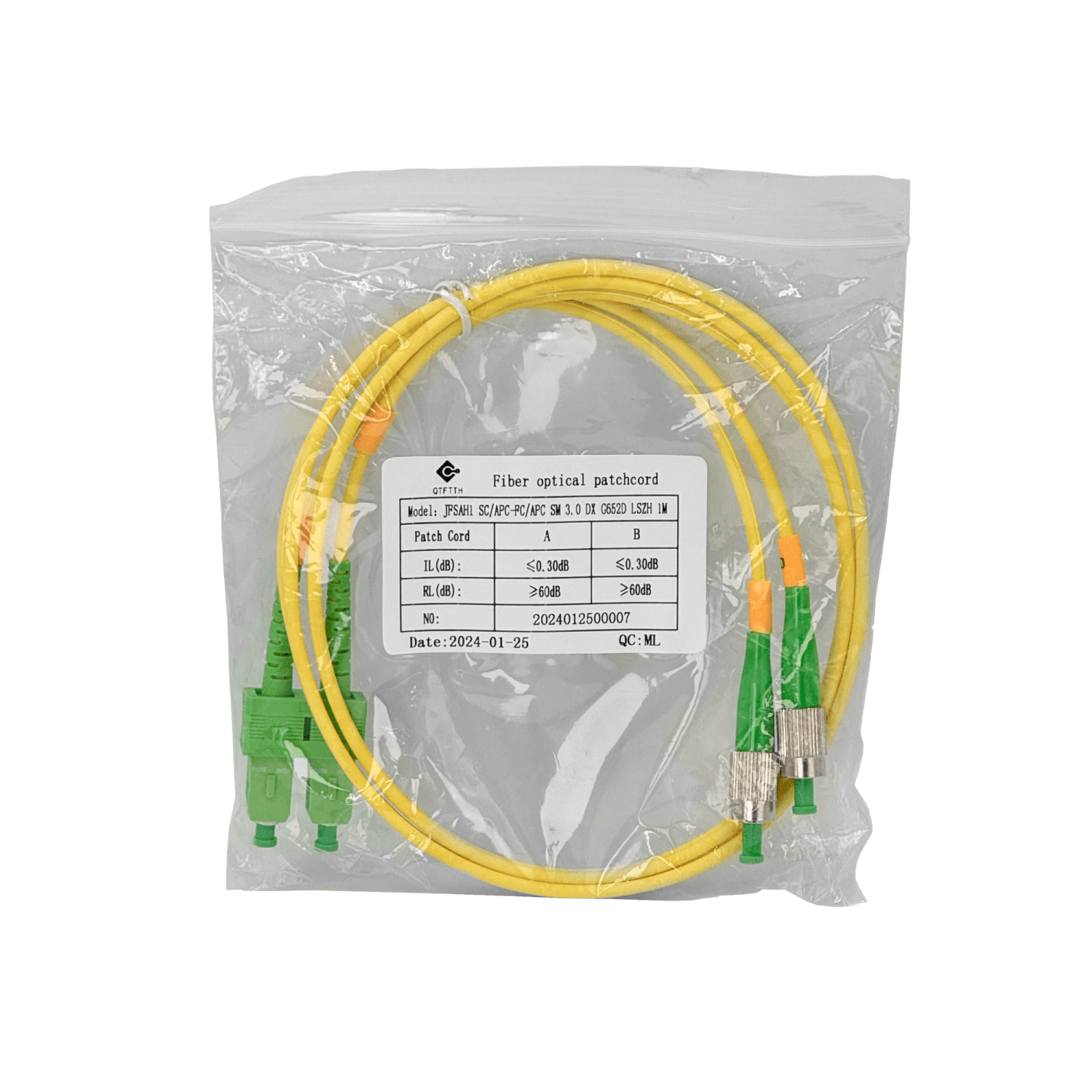 Cable fibra optica 1m SC/APC-FC/APC Monomodo SM Duplex Jumper 9/125um 3mm JFSAH1 1