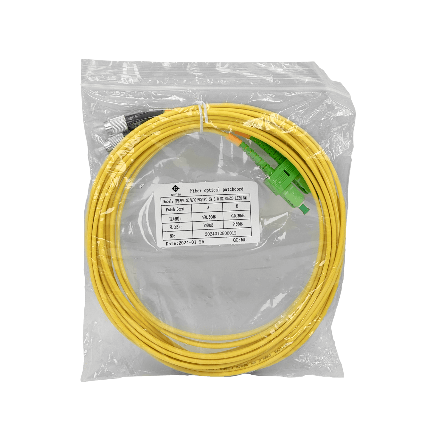 Cable fibra optica 5m SC/APC-FC/UPC Monomodo SM Duplex Jumper 9/125um 3mm JFSAF5 2