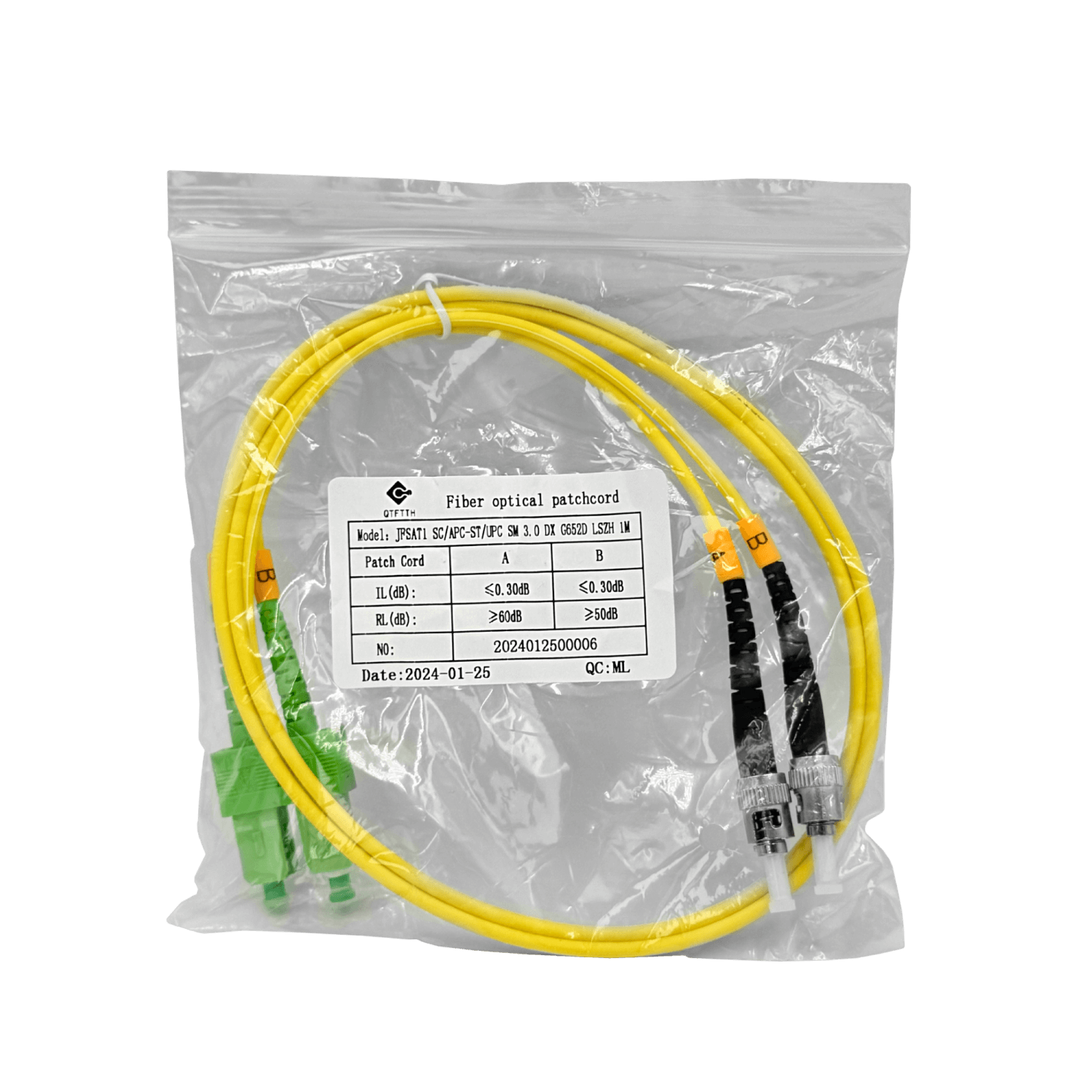 1mt SC/APC-ST/UPC MonoModo SM Duplex Jumper Cable Fibra 9/125um 3mm 1