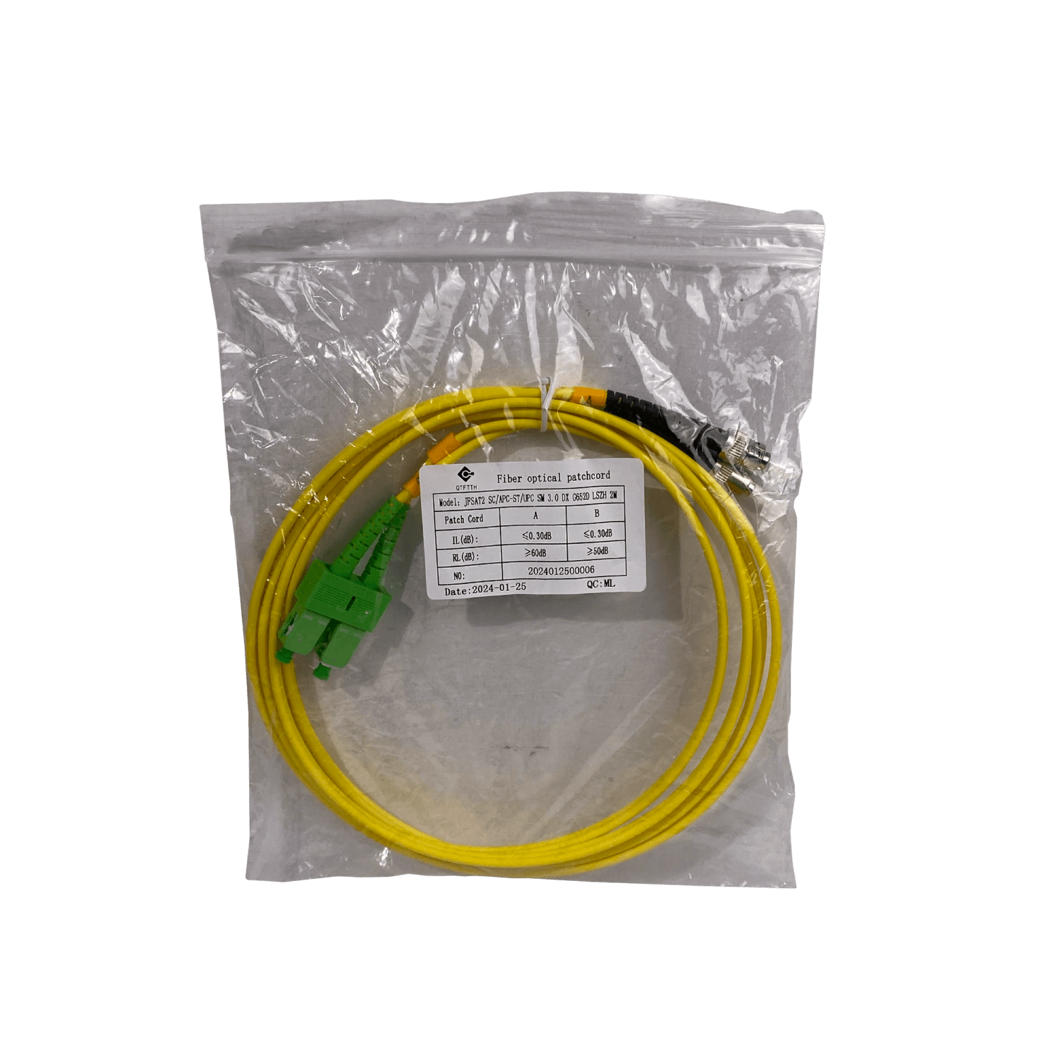 2mt SC/APC-ST/UPC MonoModo SM Duplex Jumper Cable Fibra 9/125um 3mm 2