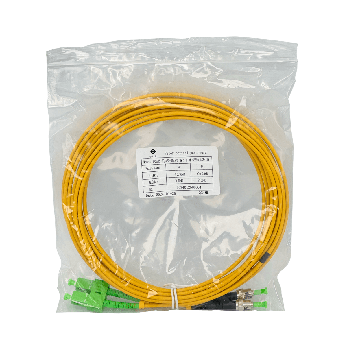 5mt SC/APC-ST/APC MonoModo SM Duplex Jumper Cable Fibra 9/125um 3mm 3
