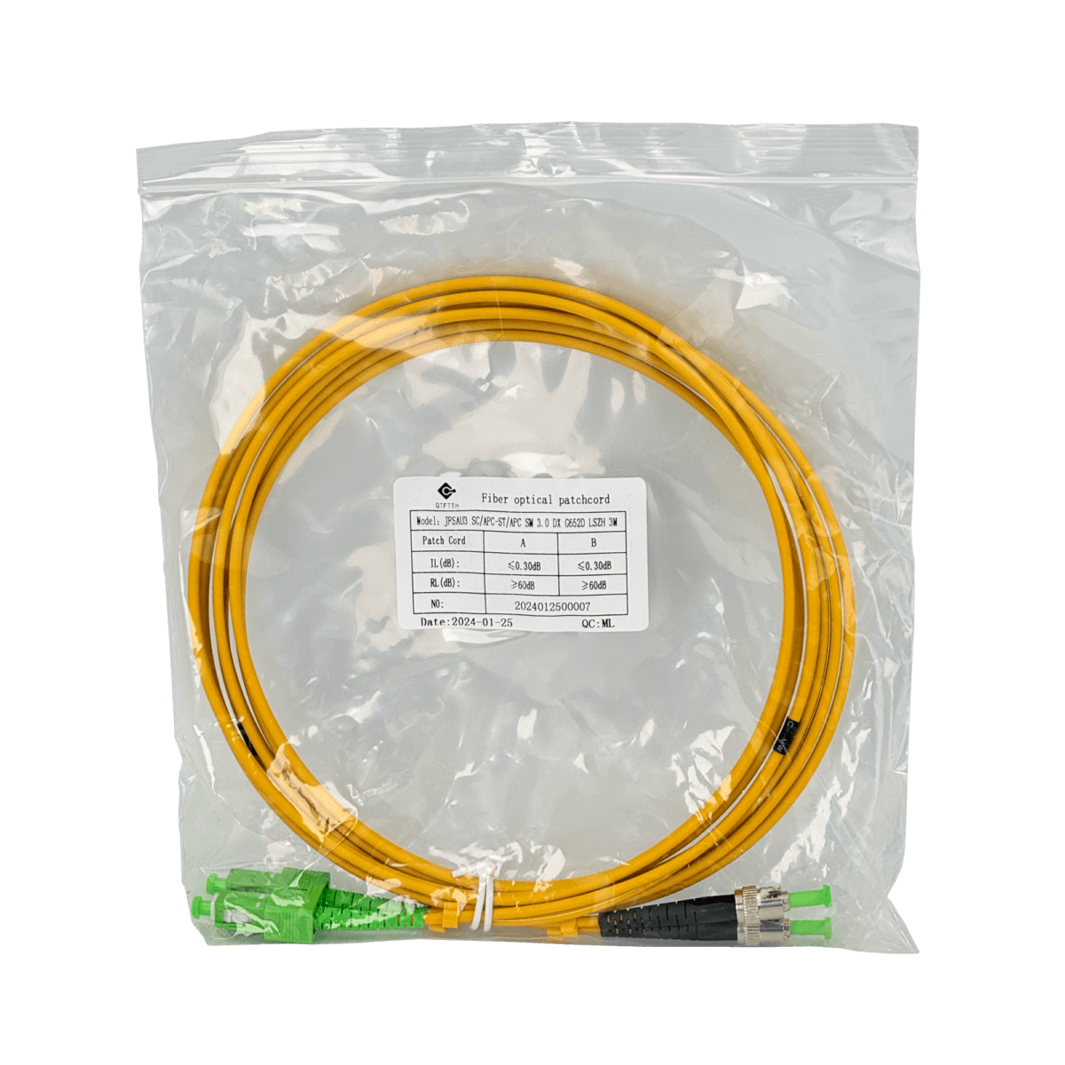 3mt SC/APC-ST/APC MonoModo SM Duplex Jumper Cable Fibra 9/125um 3mm 2