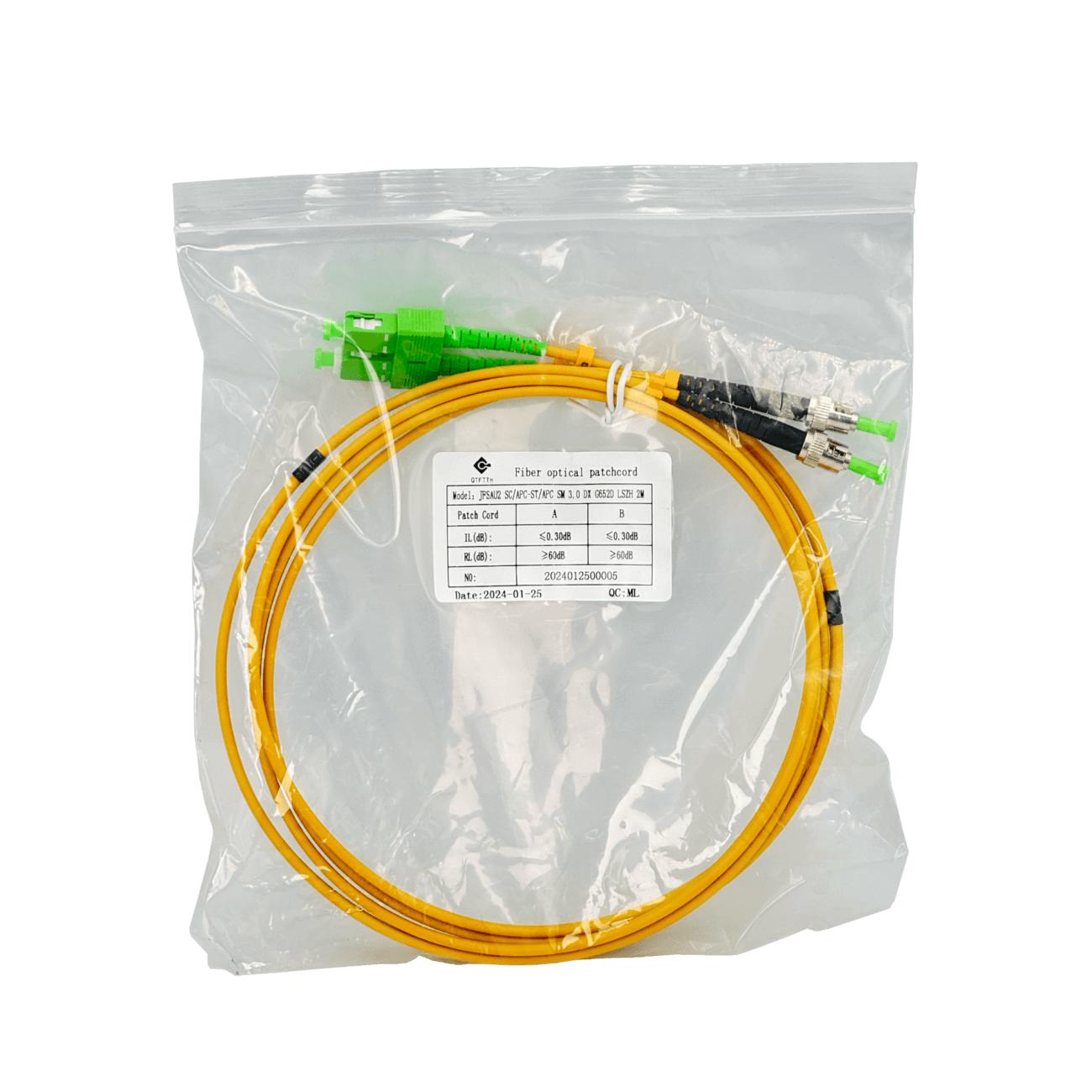 2mt SC/APC-ST/APC MonoModo SM Duplex Jumper Cable Fibra 9/125um 3mm 1