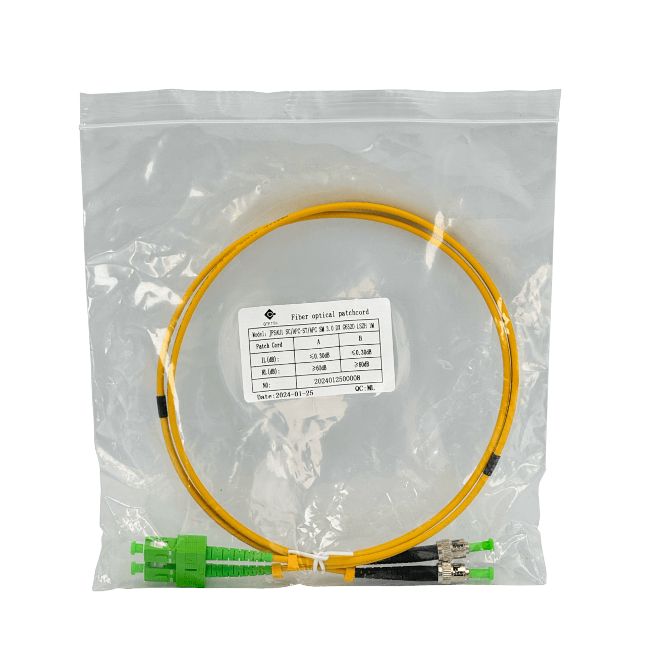 1mt SC/APC-ST/APC MonoModo SM Duplex Jumper Cable Fibra 9/125um 3mm 3