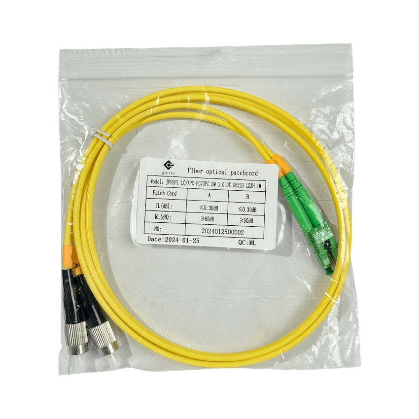 1mt LC/APC-FC/UPC MonoModo SM Duplex Jumper Cable Fibra 9/125um 3mm 2