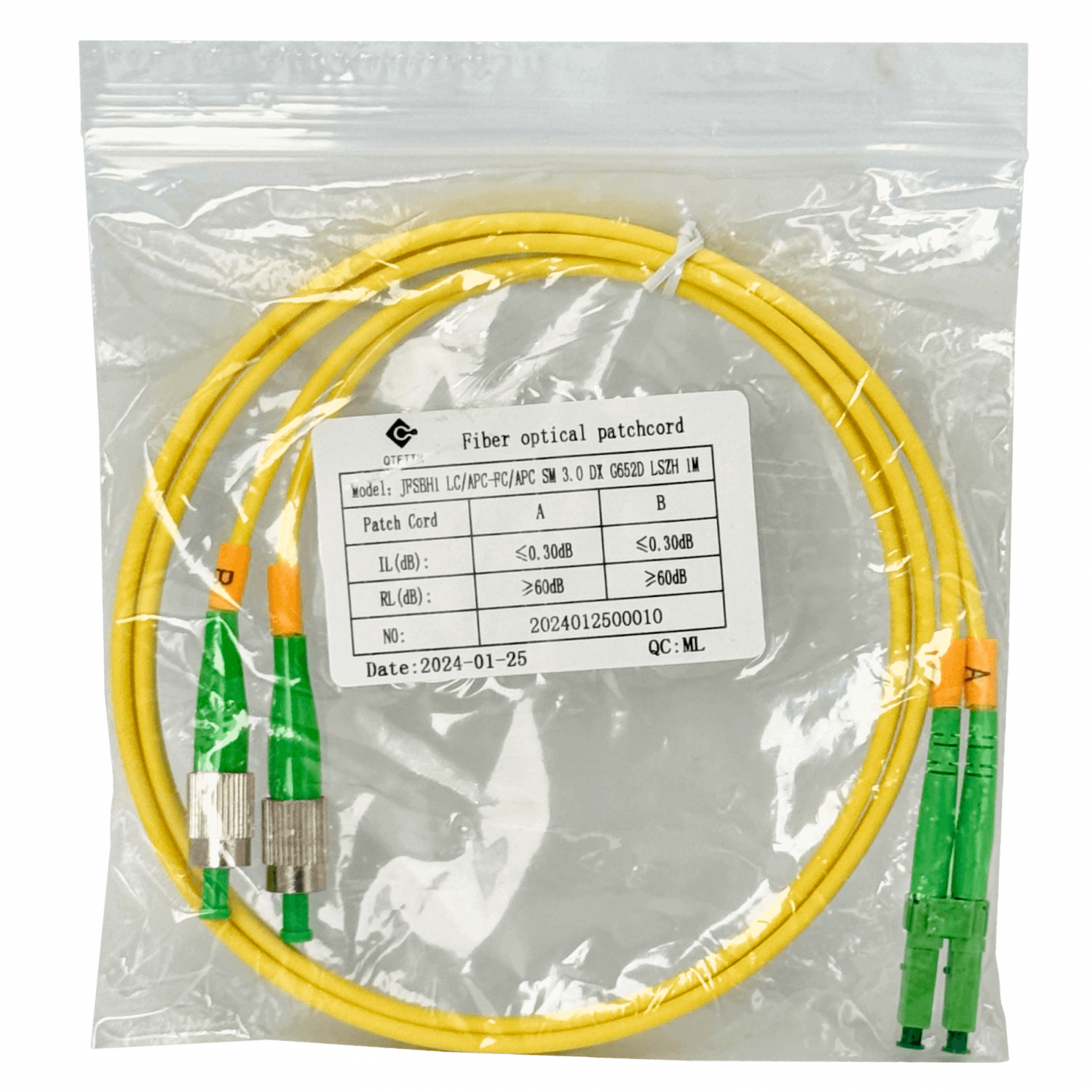 1mt LC/APC-FC/APC MonoModo SM Duplex Jumper Cable Fibra 9/125um 1