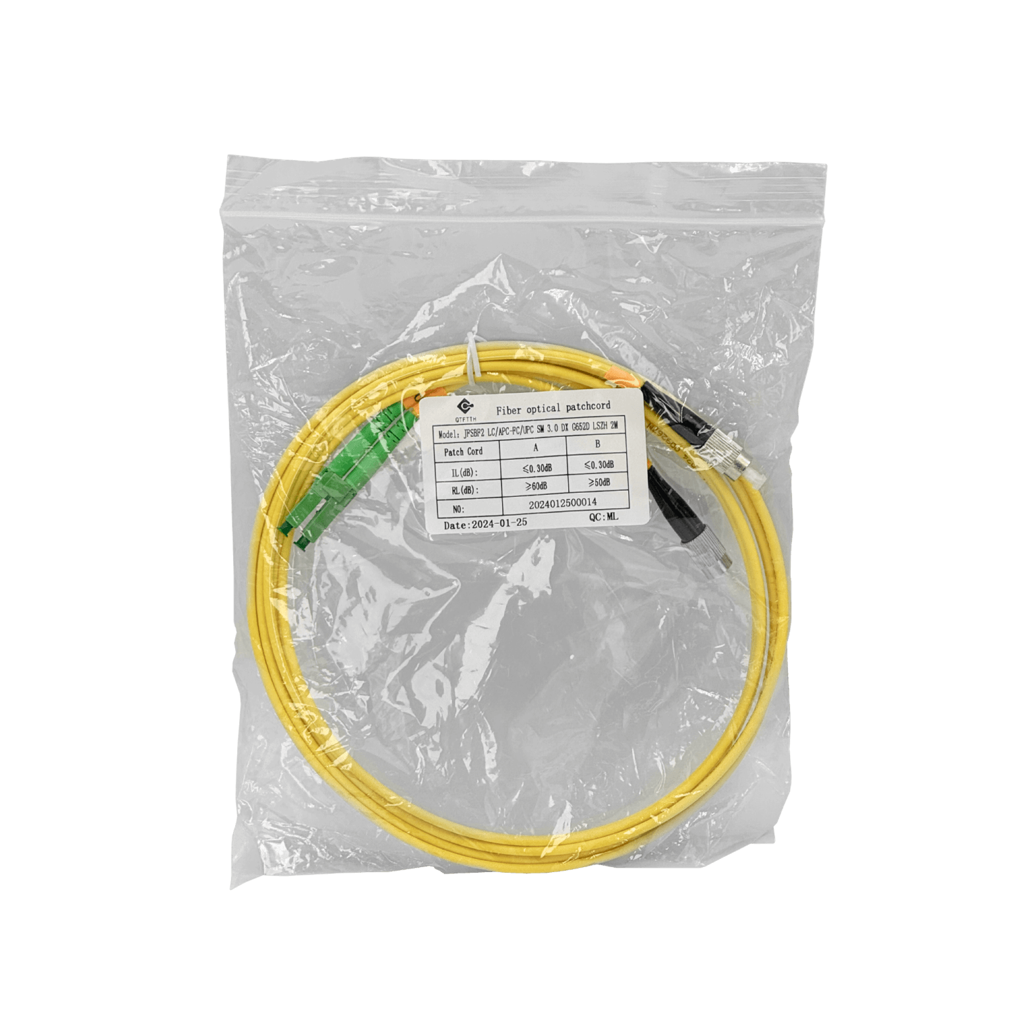 2mt LC/APC-FC/UPC MonoModo SM Duplex Jumper Cable Fibra 9/125um 3mm 1