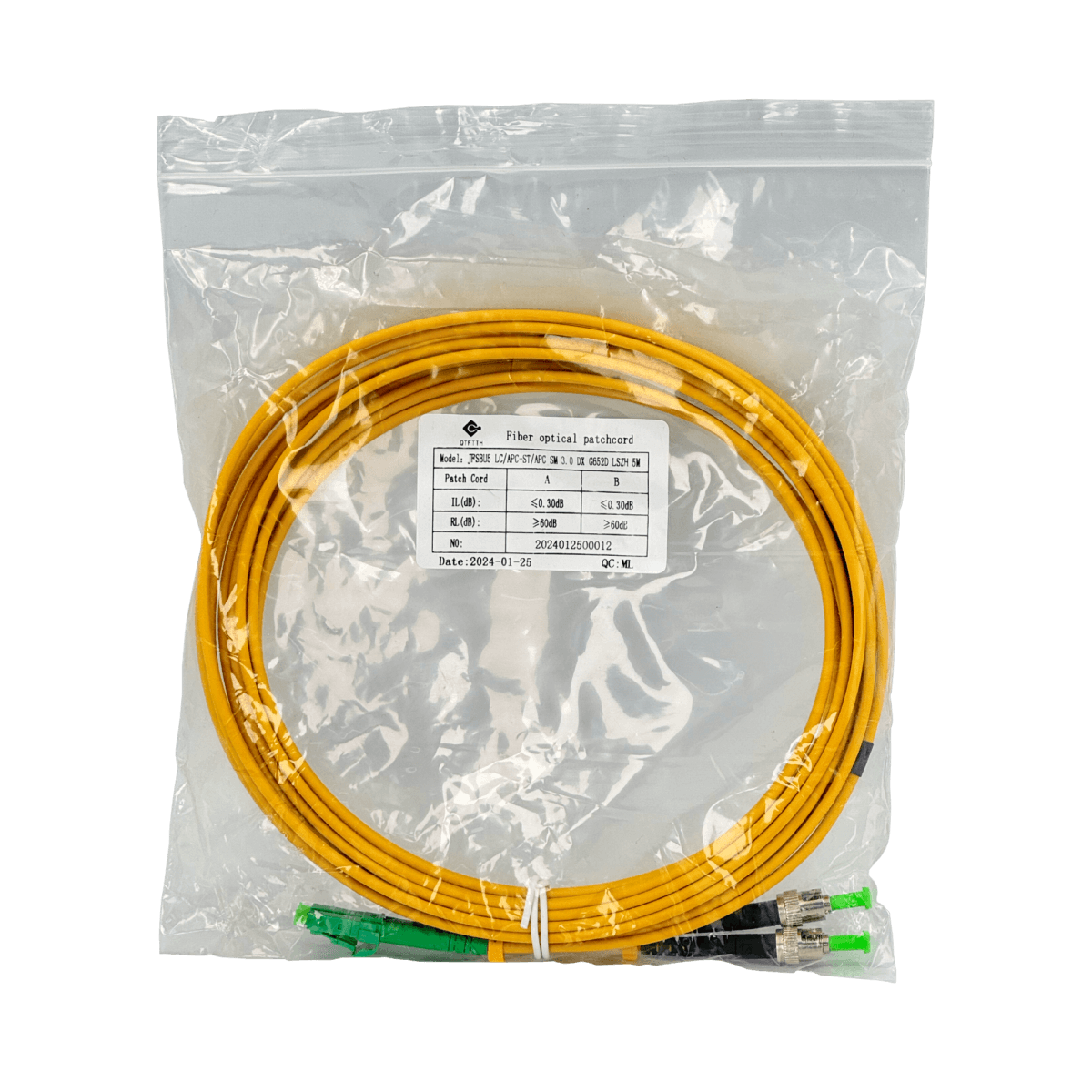 5mt LC/APC-ST/APC MonoModo SM Duplex Jumper Cable Fibra 9/125um 3mm 1