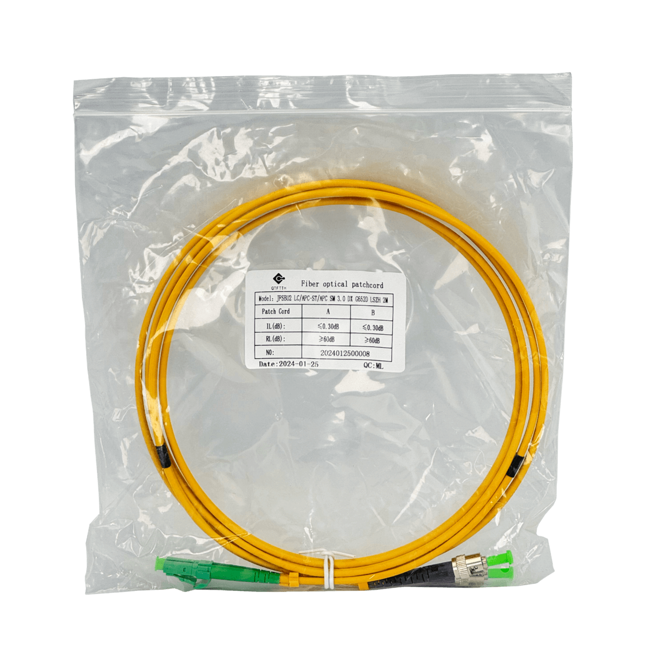2mt LC/APC-ST/APC MonoModo SM Duplex Jumper Cable Fibra 9/125um 3mm 2