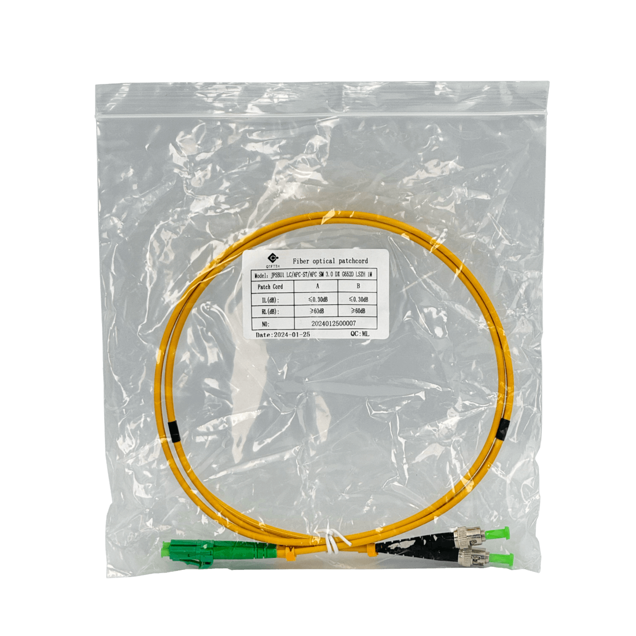 1mt LC/APC-ST/APC MonoModo SM Duplex Jumper Cable Fibra 9/125um 3mm 1