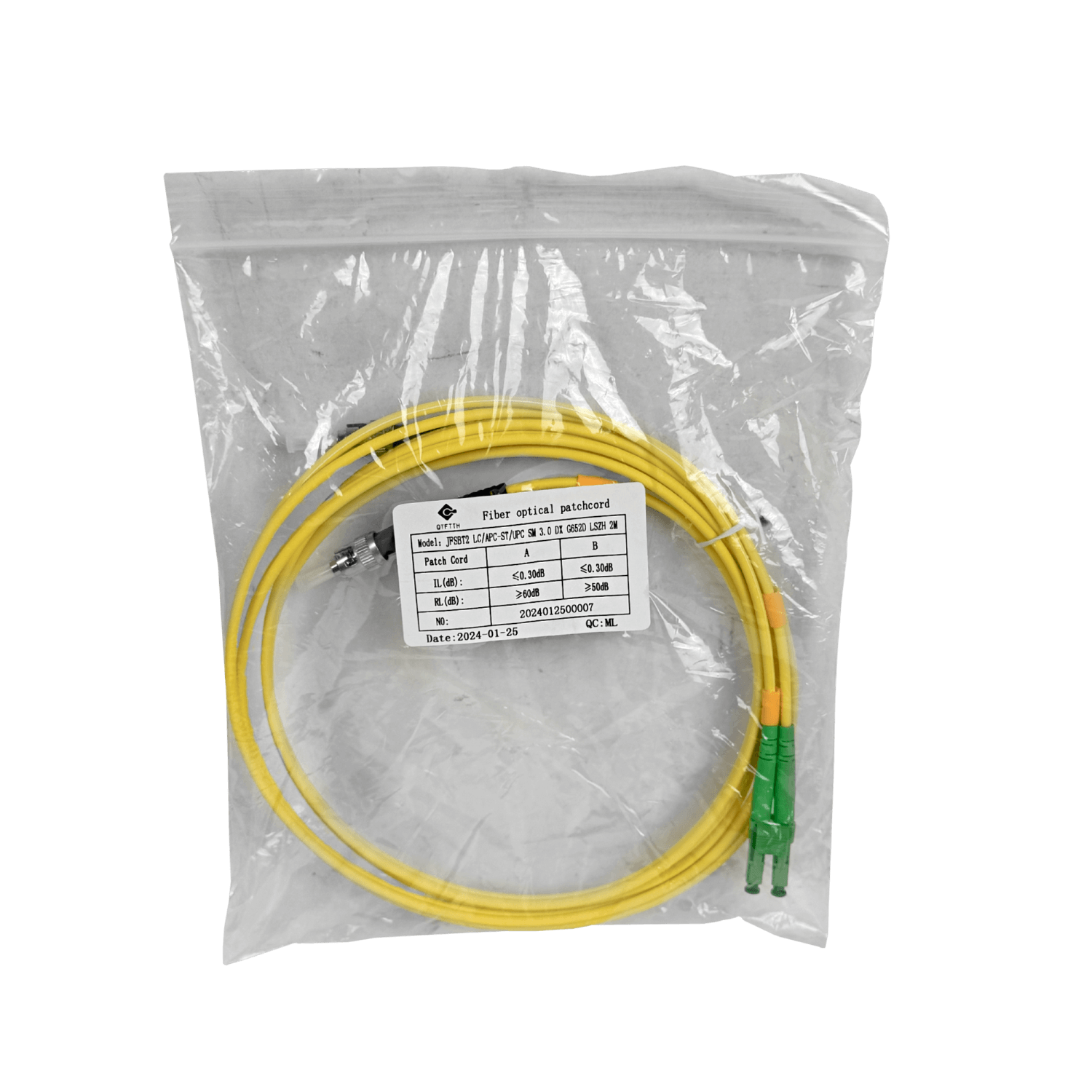 2mt SM LC/APC-ST/UPC MonoModo SM Duplex Jumper Cable Fibra 3.0mm 9/125 1
