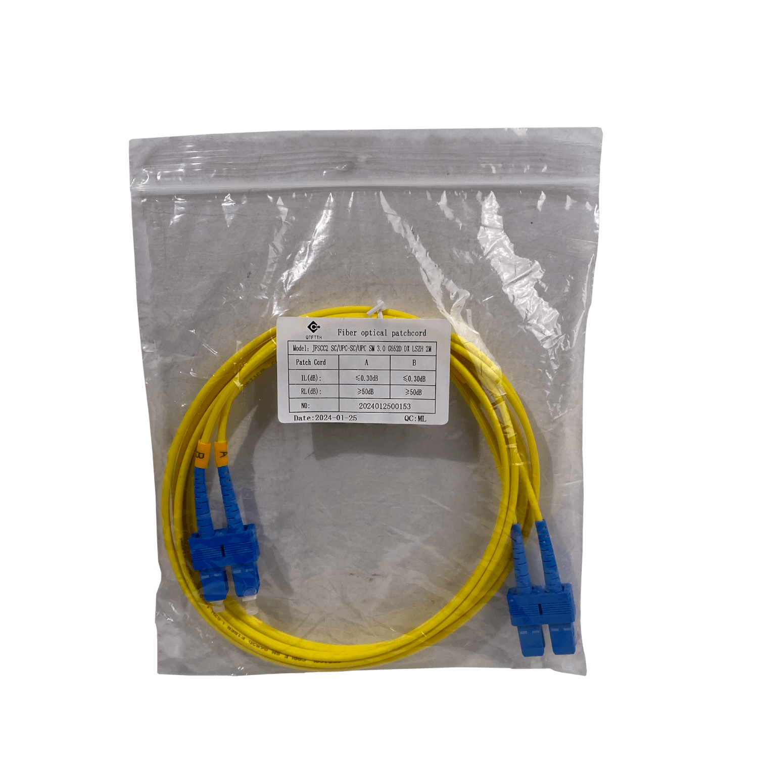 2mt SC-SC/UPC MonoModo SM Duplex Jumper Cable Fibra 9/125um 3mm 2
