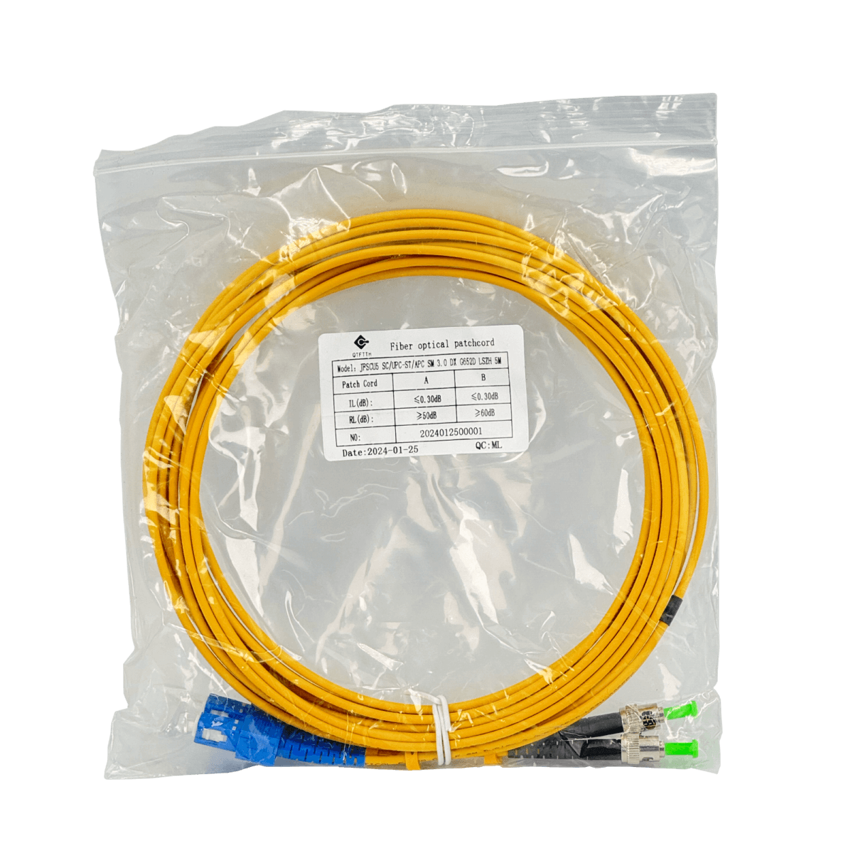 5mt SC/UPC-ST/APC MonoModo SM Duplex Jumper Cable Fibra 3.0mm 9/125um 2
