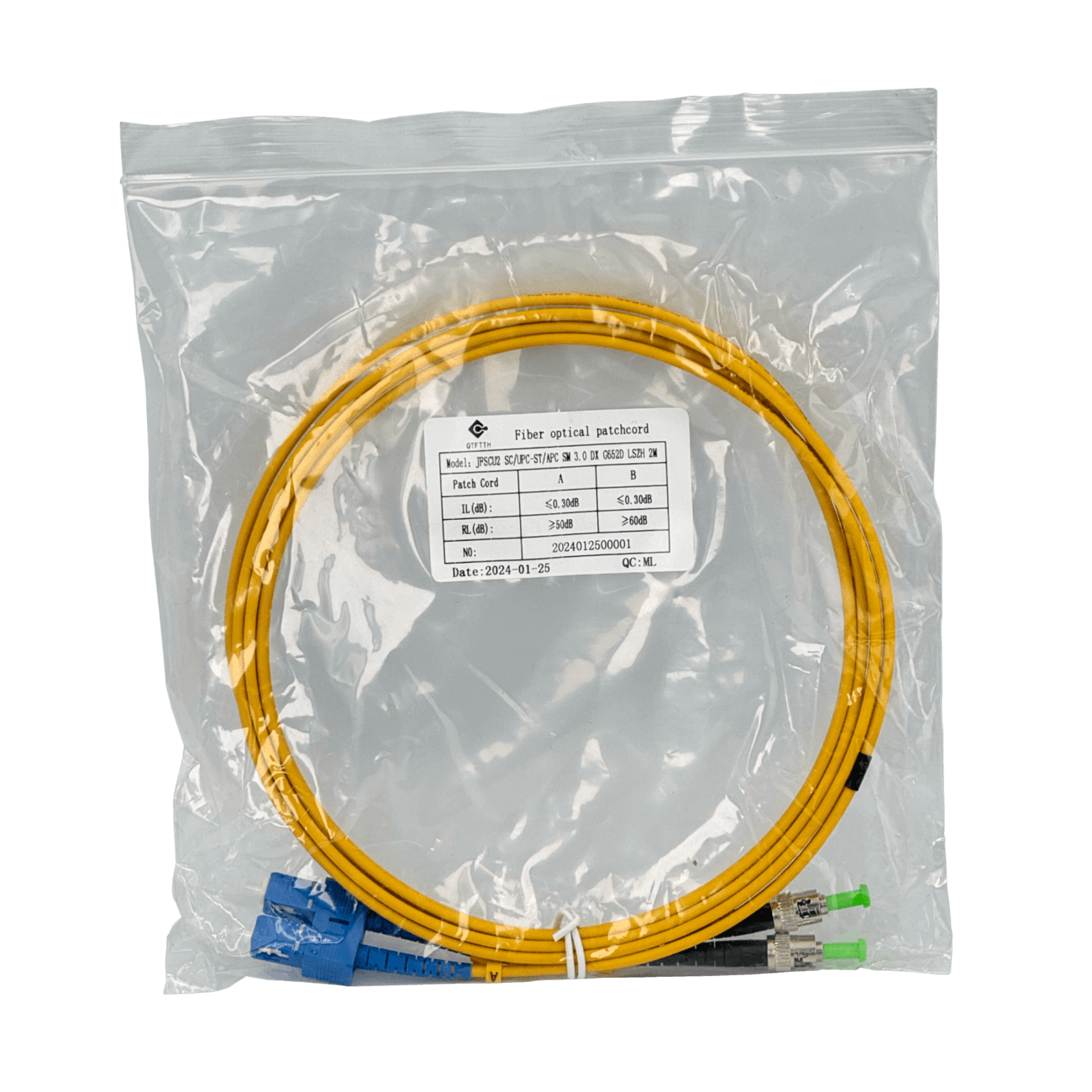 2mt SC/UPC-ST/APC MonoModo SM Duplex Jumper Cable Fibra 3.0mm 9/125um 1