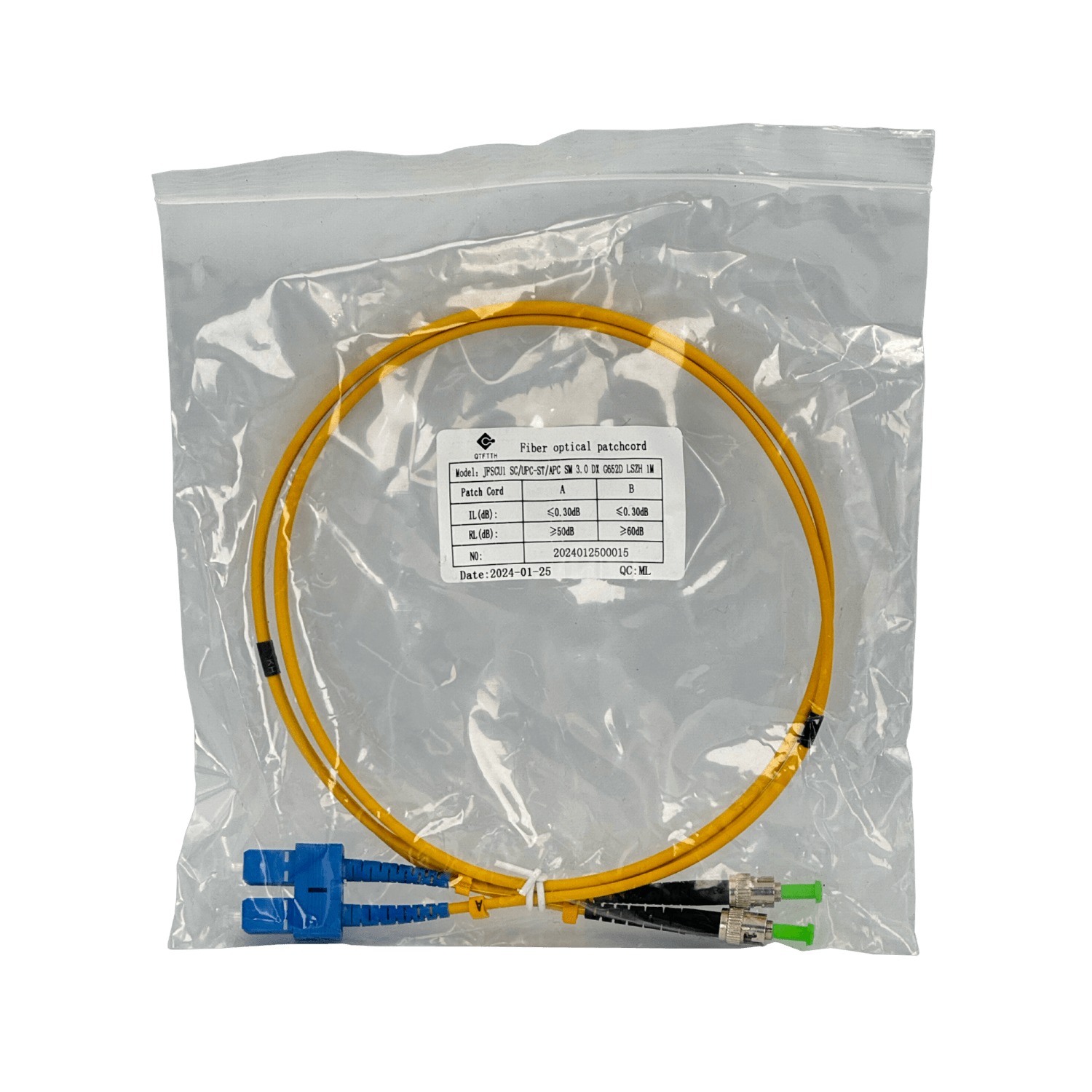 1mt SC/UPC-ST/APC MonoModo SM Duplex Jumper Cable Fibra 3.0mm 9/125um 2