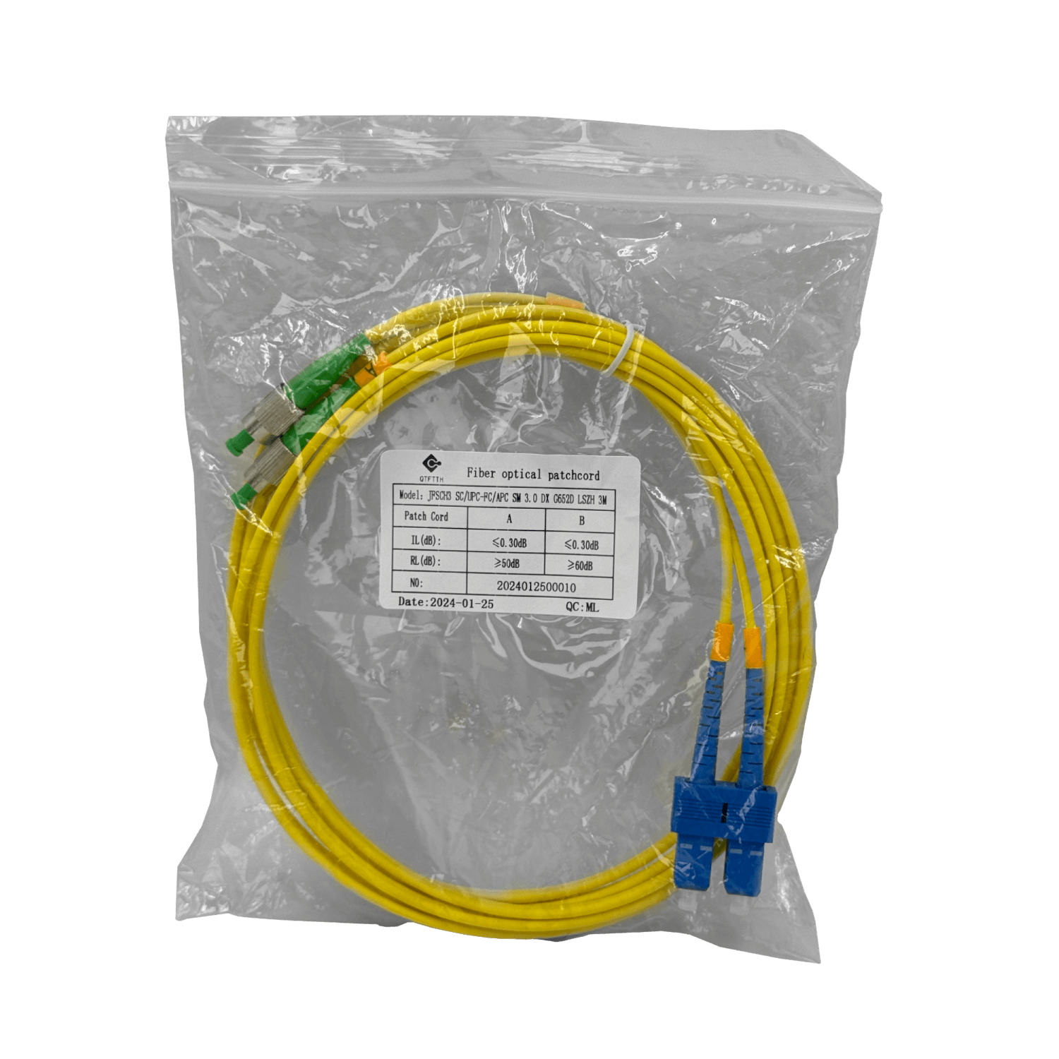 3mt SC/UPC-FC/APC MonoModo SM Duplex Jumper Cable Fibra 9/125um 3mm 1