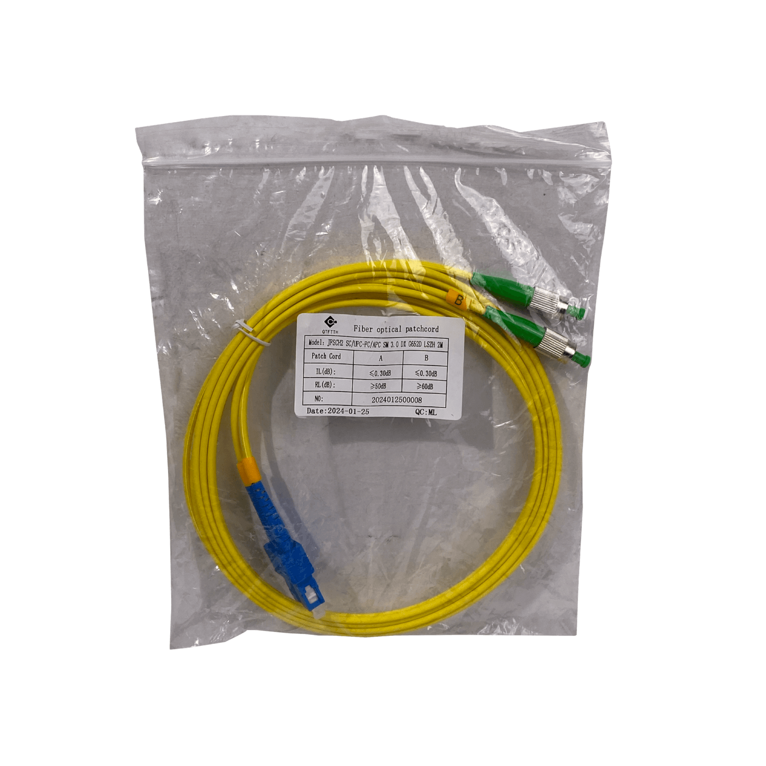 2mt SC/UPC-FC/APC MonoModo SM Duplex Jumper Cable Fibra 9/125um 3mm 2