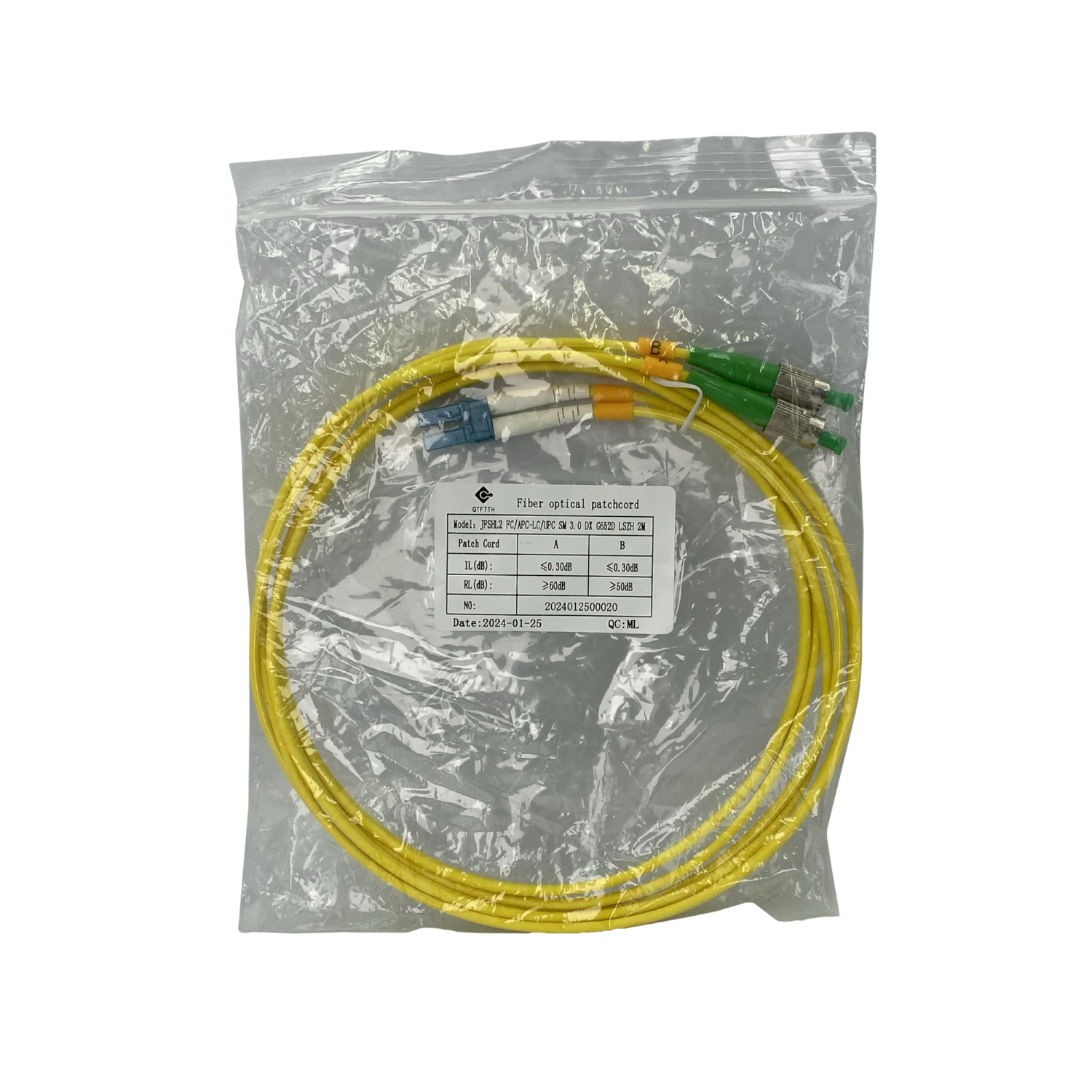 2mt FC/APC-LC/UPC MonoModo SM Duplex Jumper Cable Fibra 9/125um 3mm 2