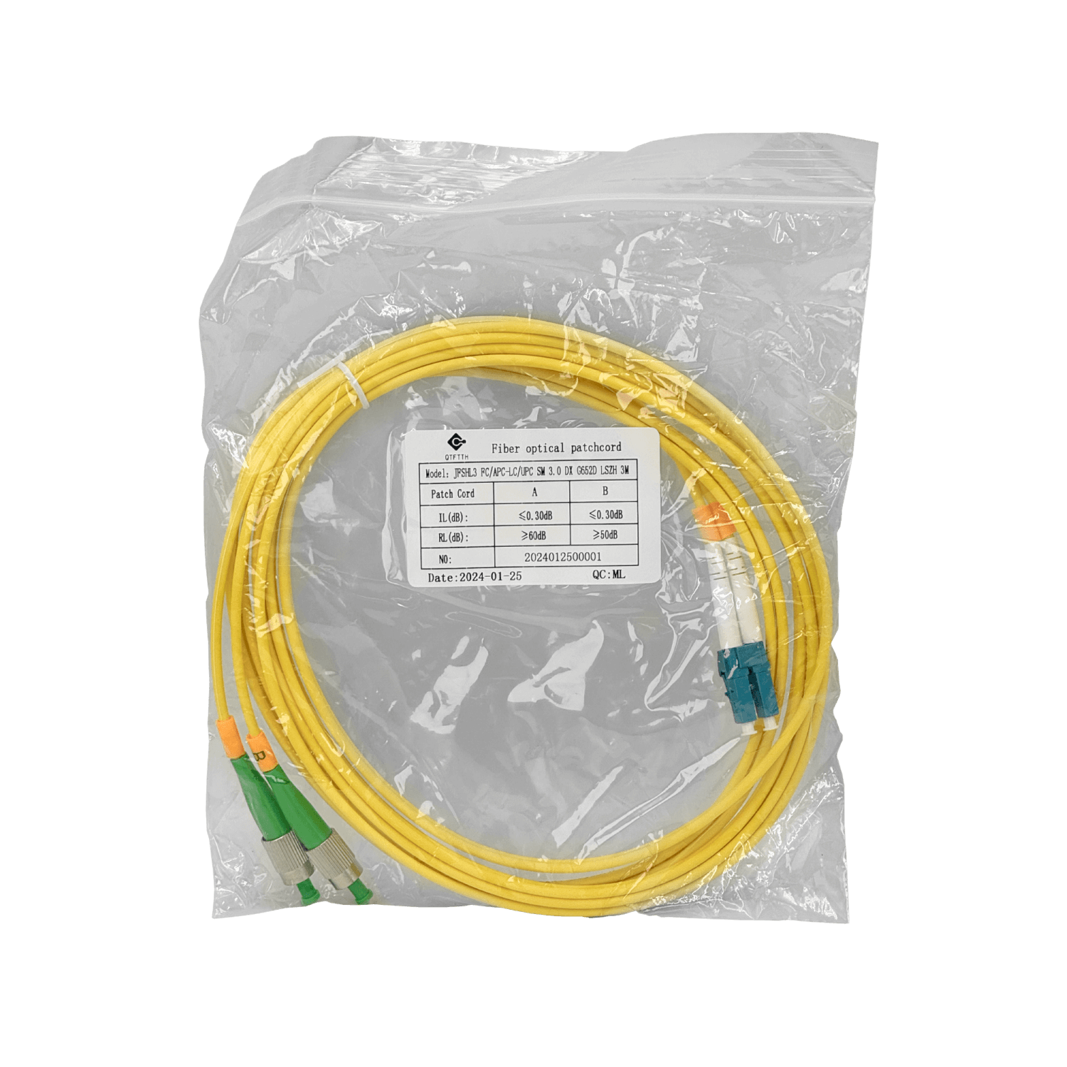3mt FC/APC-LC/UPC MonoModo SM Duplex Jumper Cable Fibra 9/125um 3mm 1